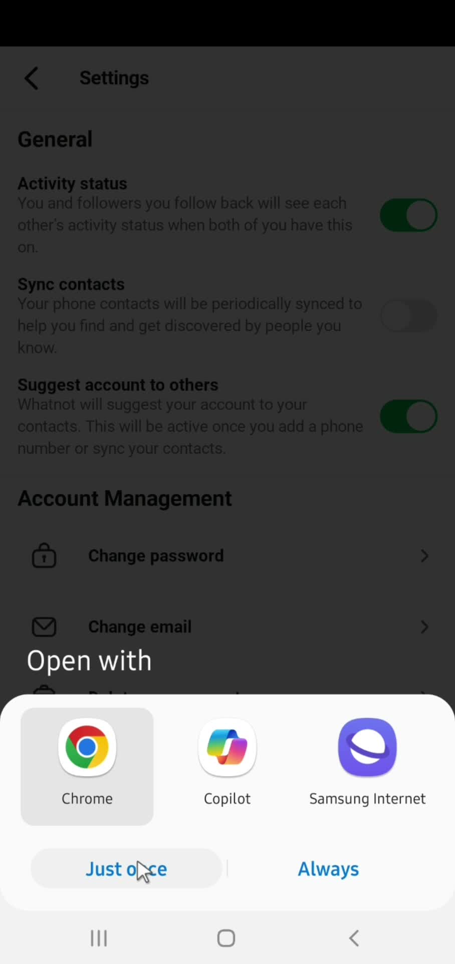 Changing password screenshot