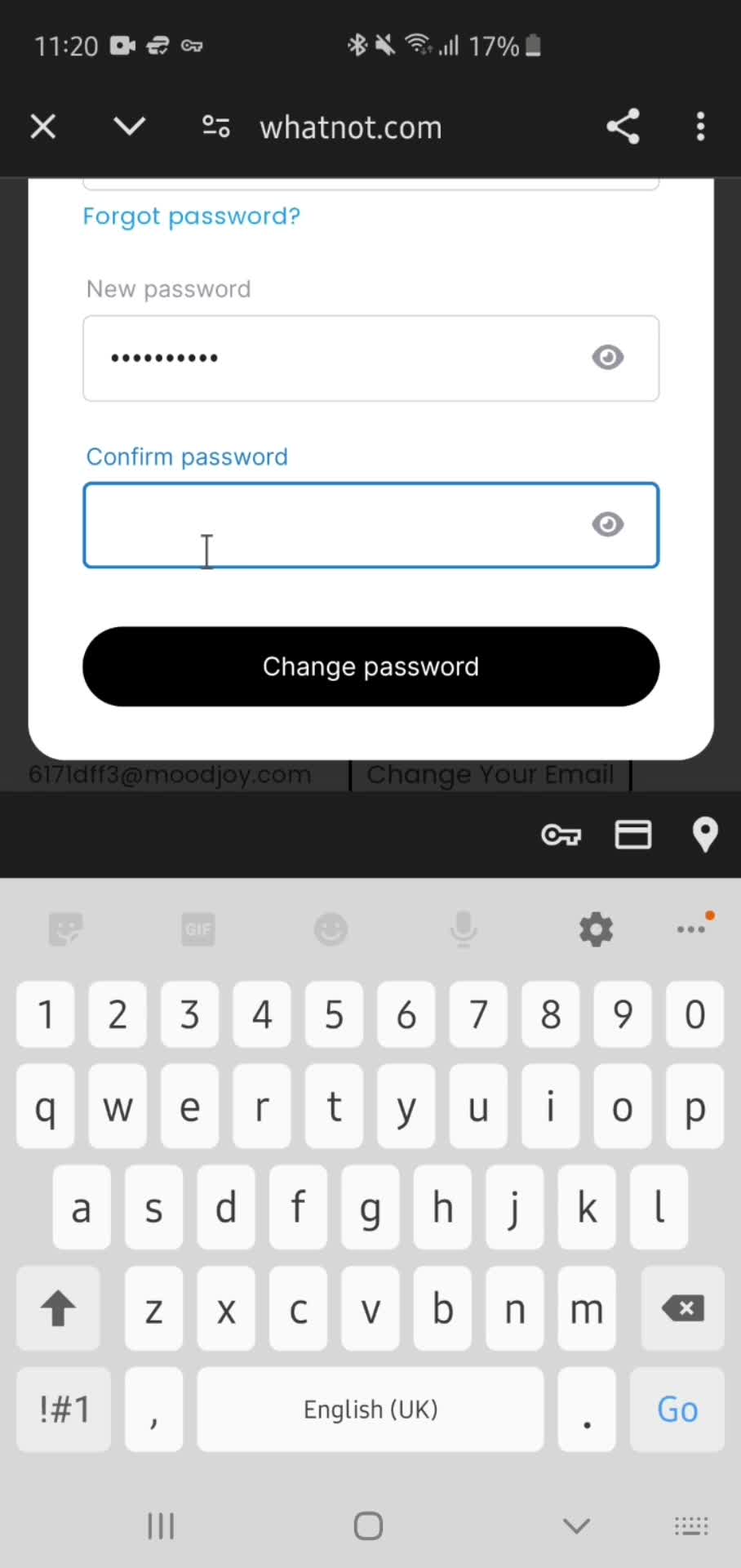 Changing password screenshot