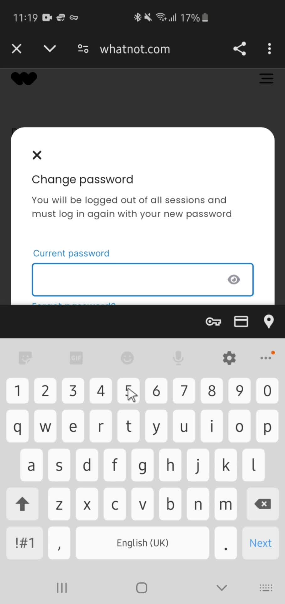 Changing password screenshot