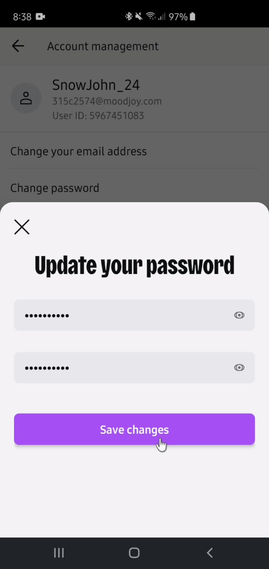 Changing password screenshot