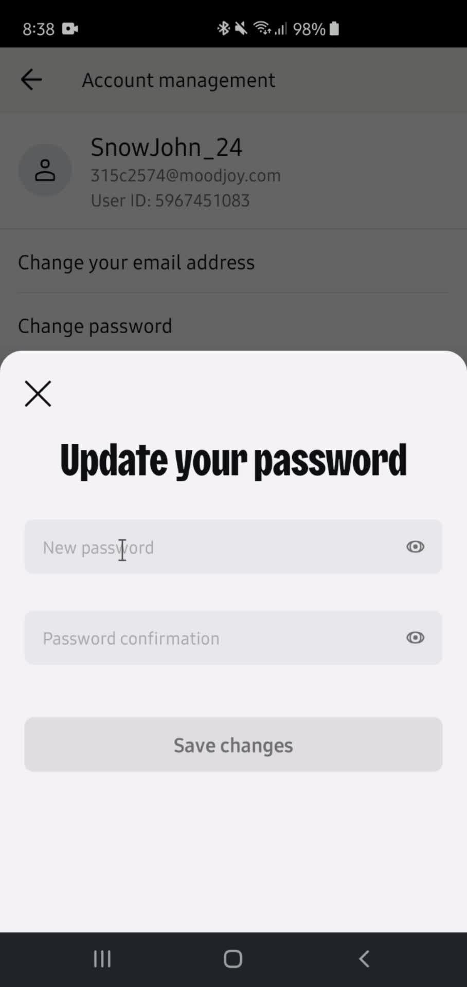 Changing password screenshot