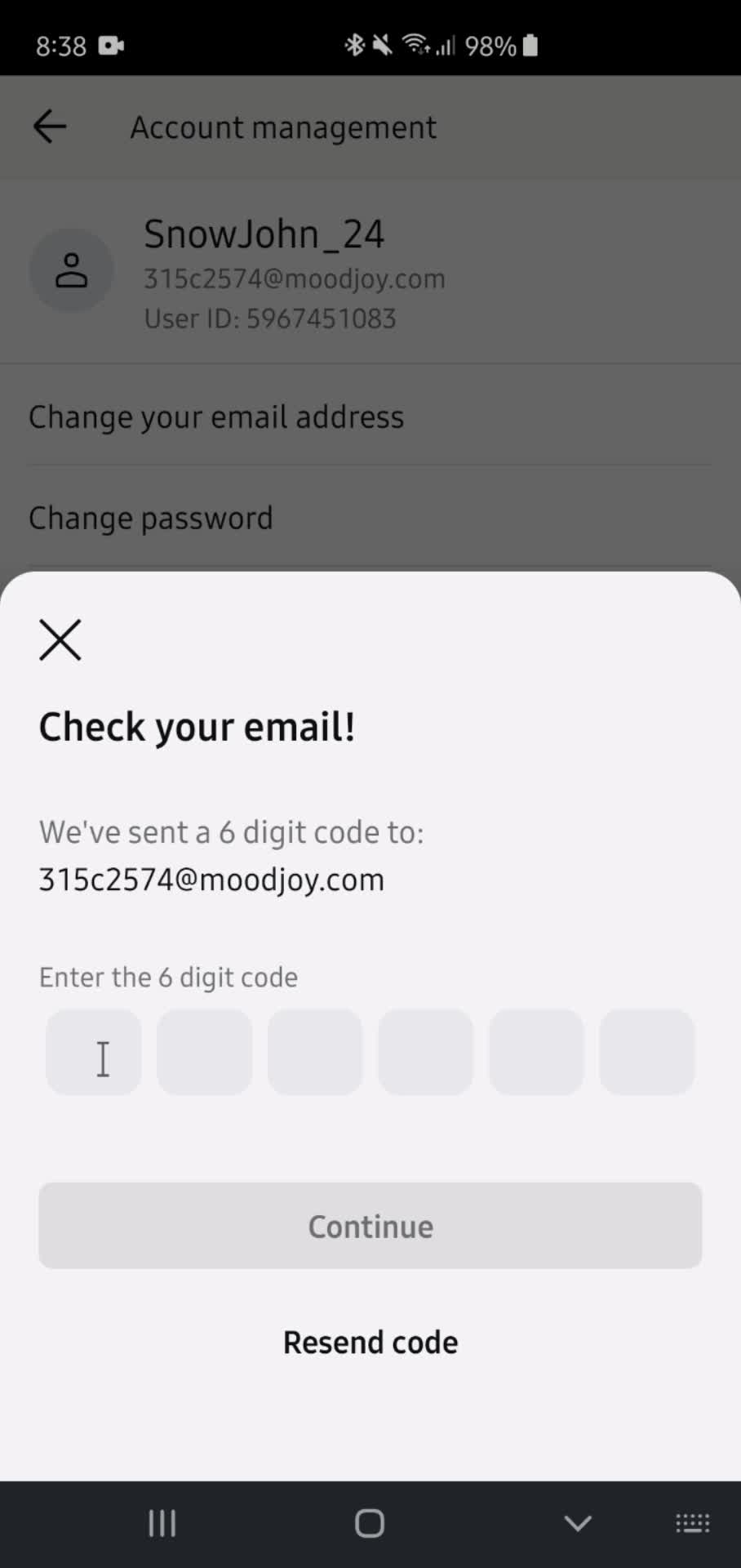 Changing password screenshot