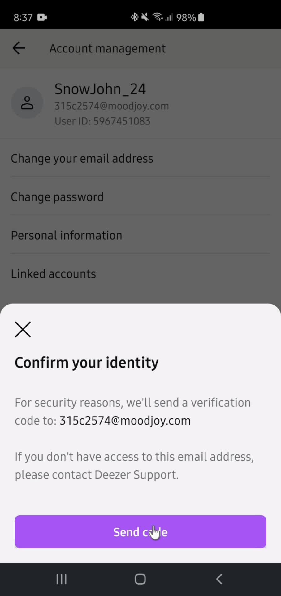 Changing password screenshot