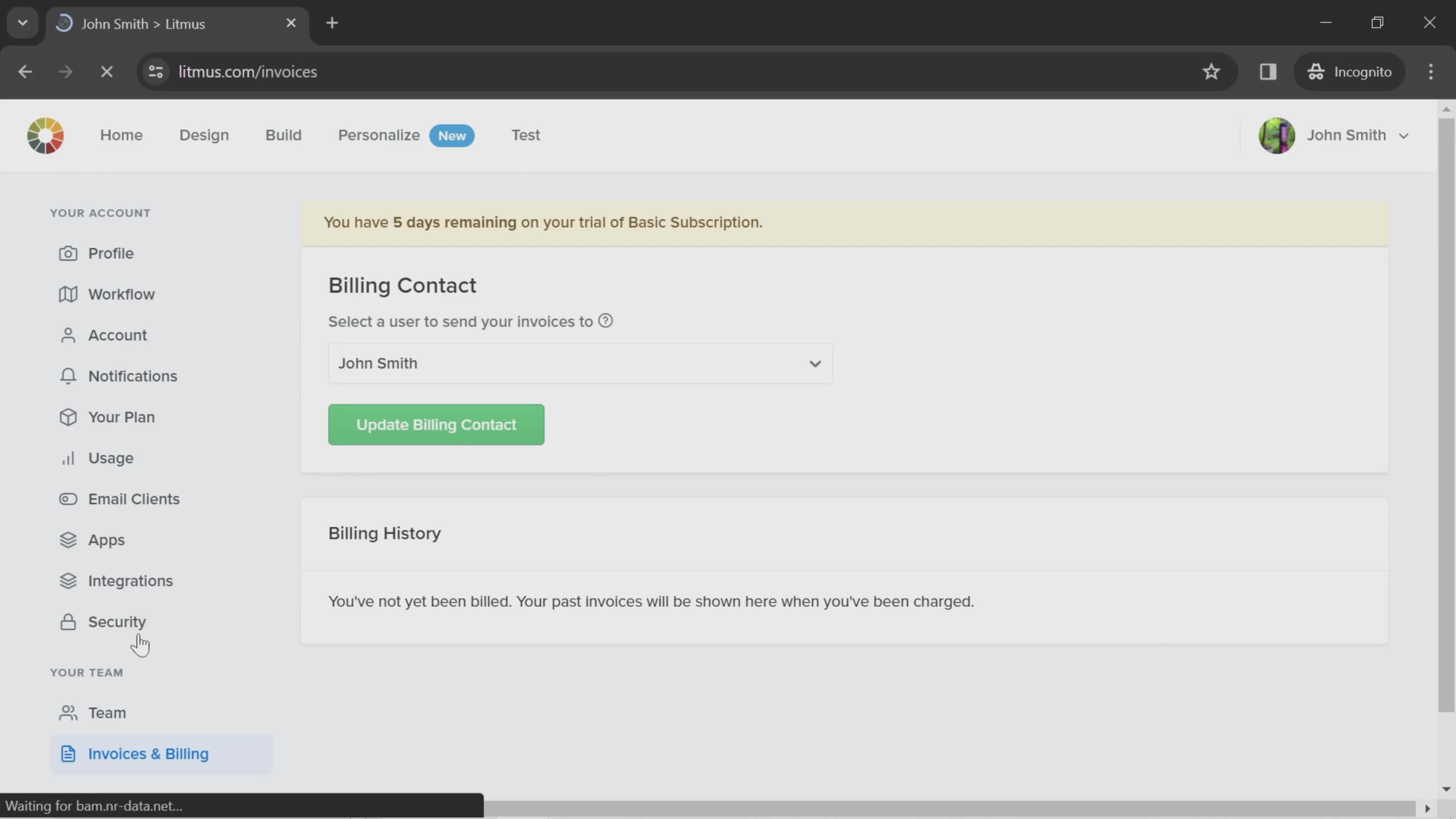 Updating billing contact screenshot