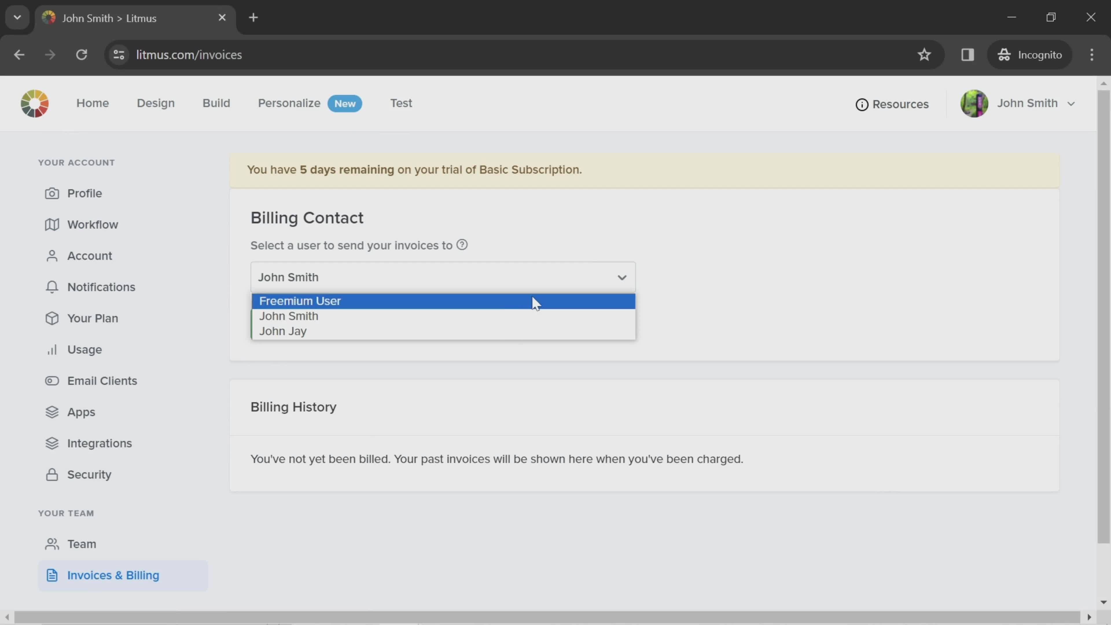 Updating billing contact on Litmus video thumbnail