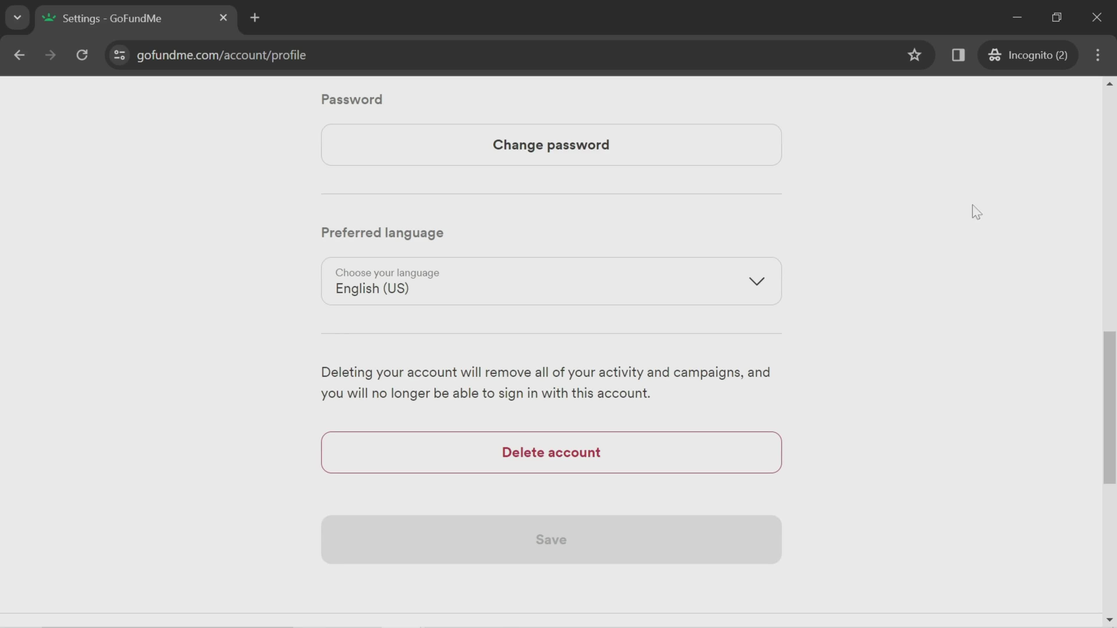 Changing password screenshot