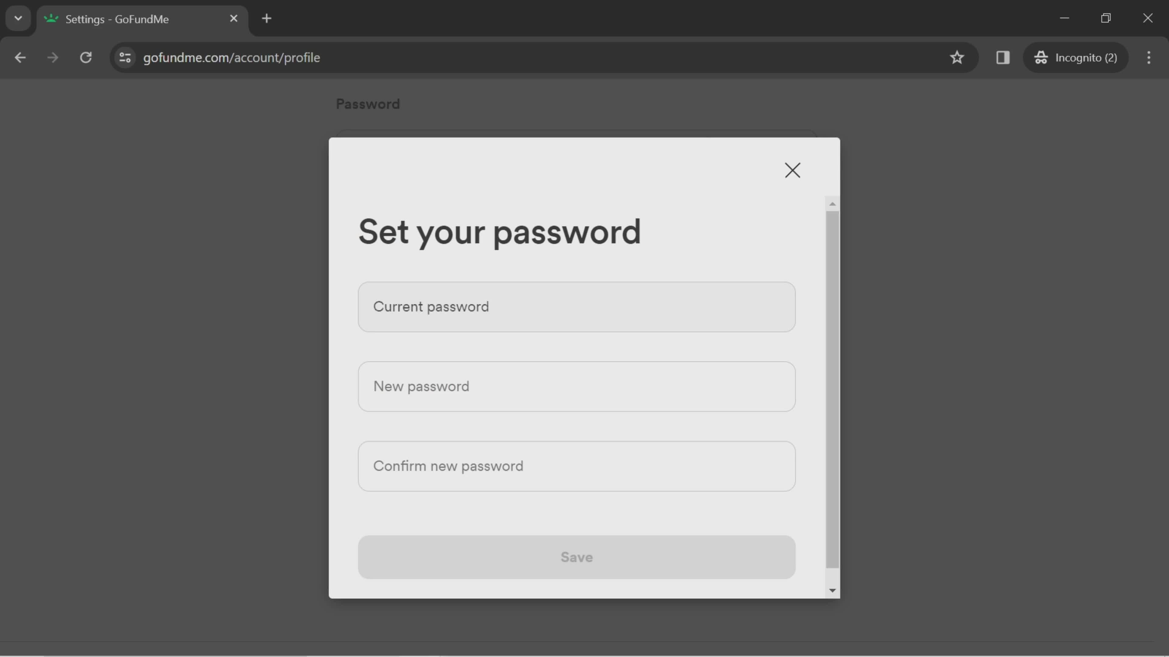 Changing password screenshot