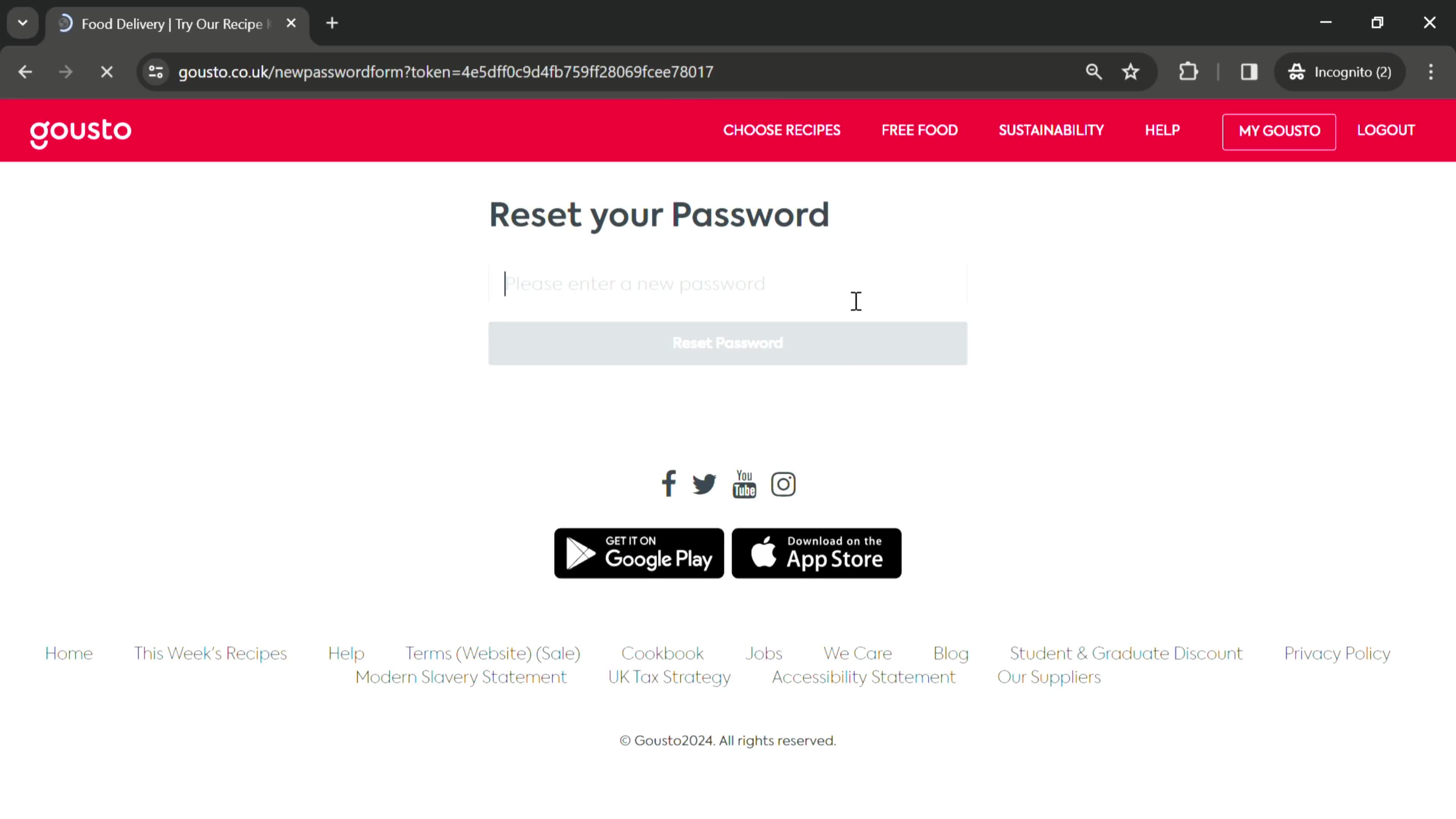 Resetting password screenshot