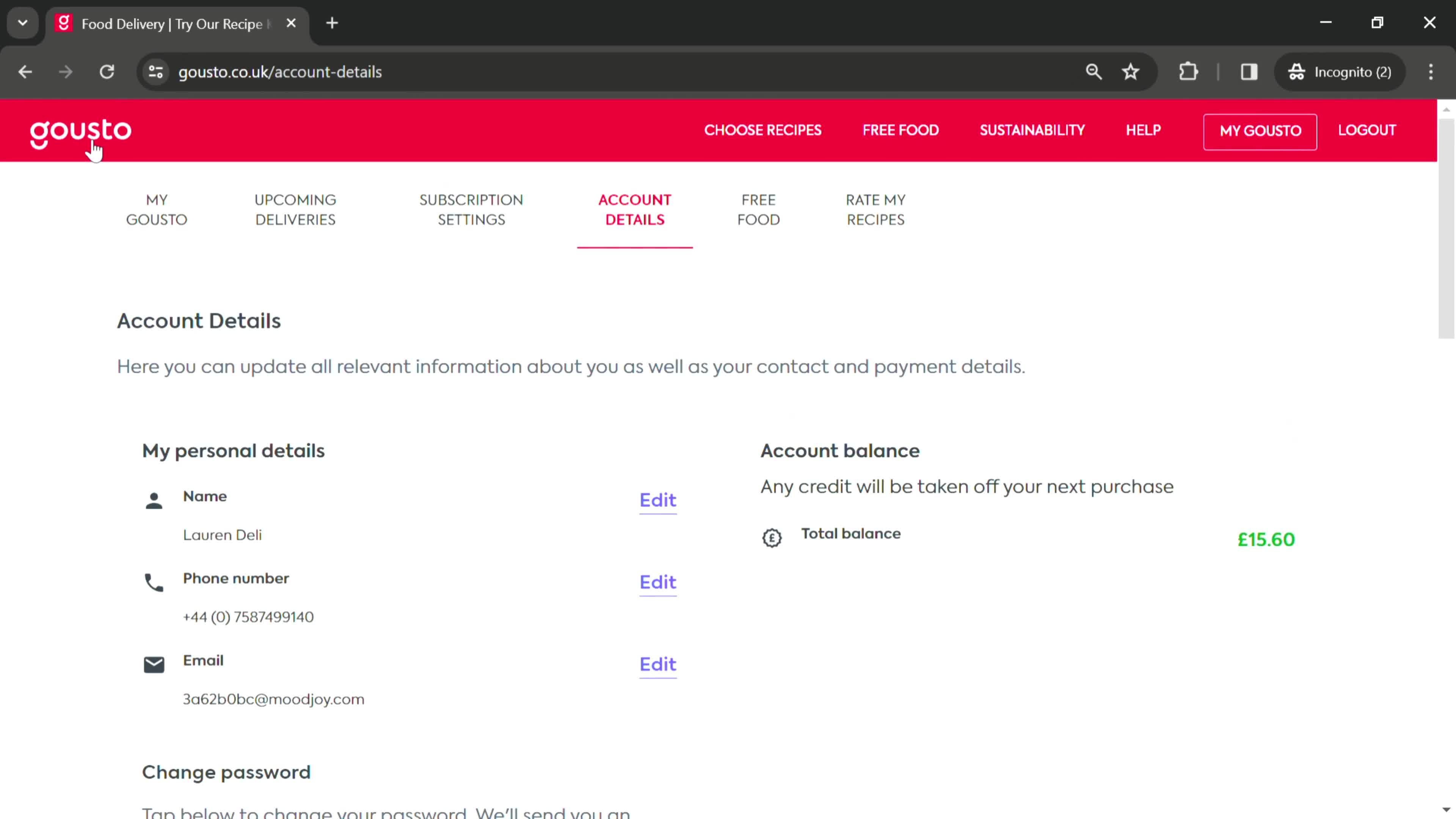 Resetting password screenshot