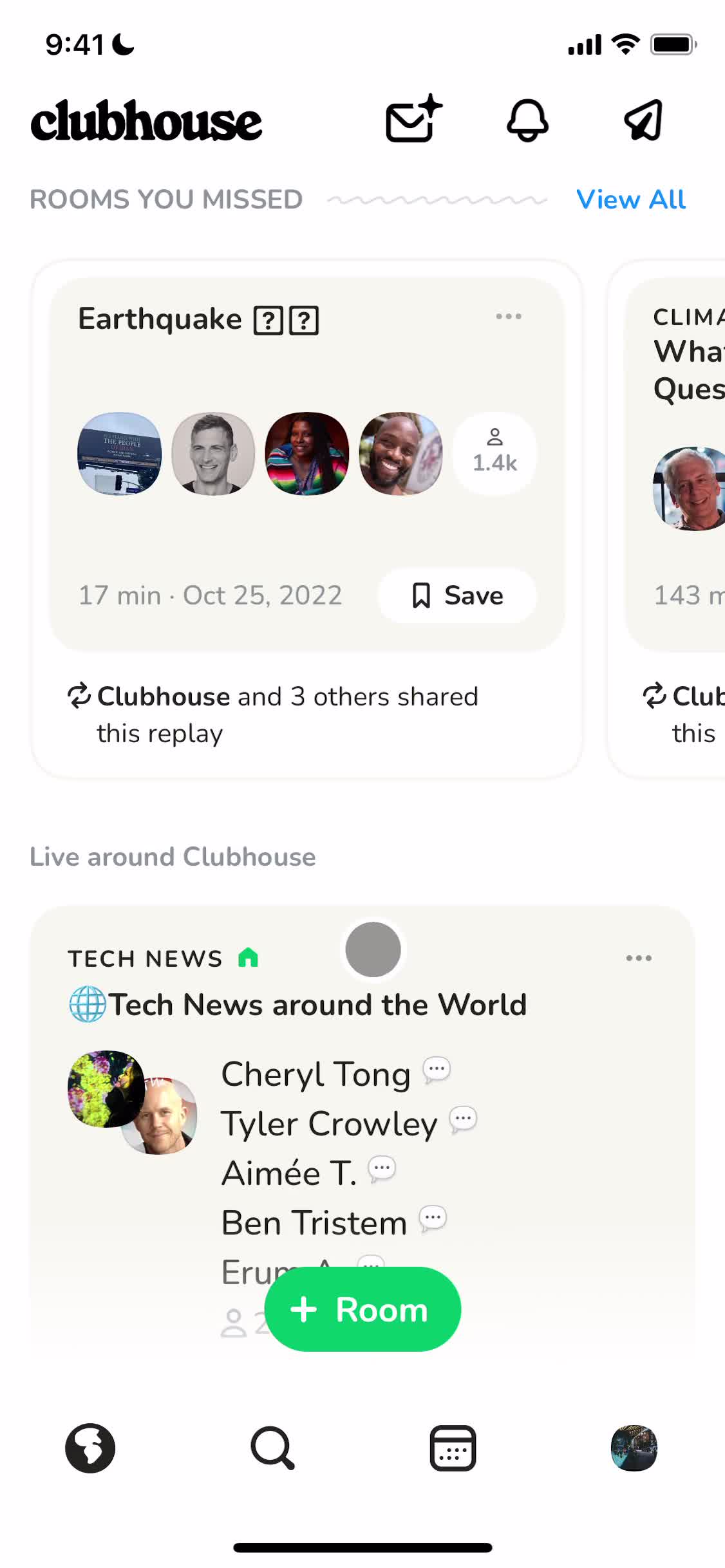 Screenshot of Home on Chat on Clubhouse user flow