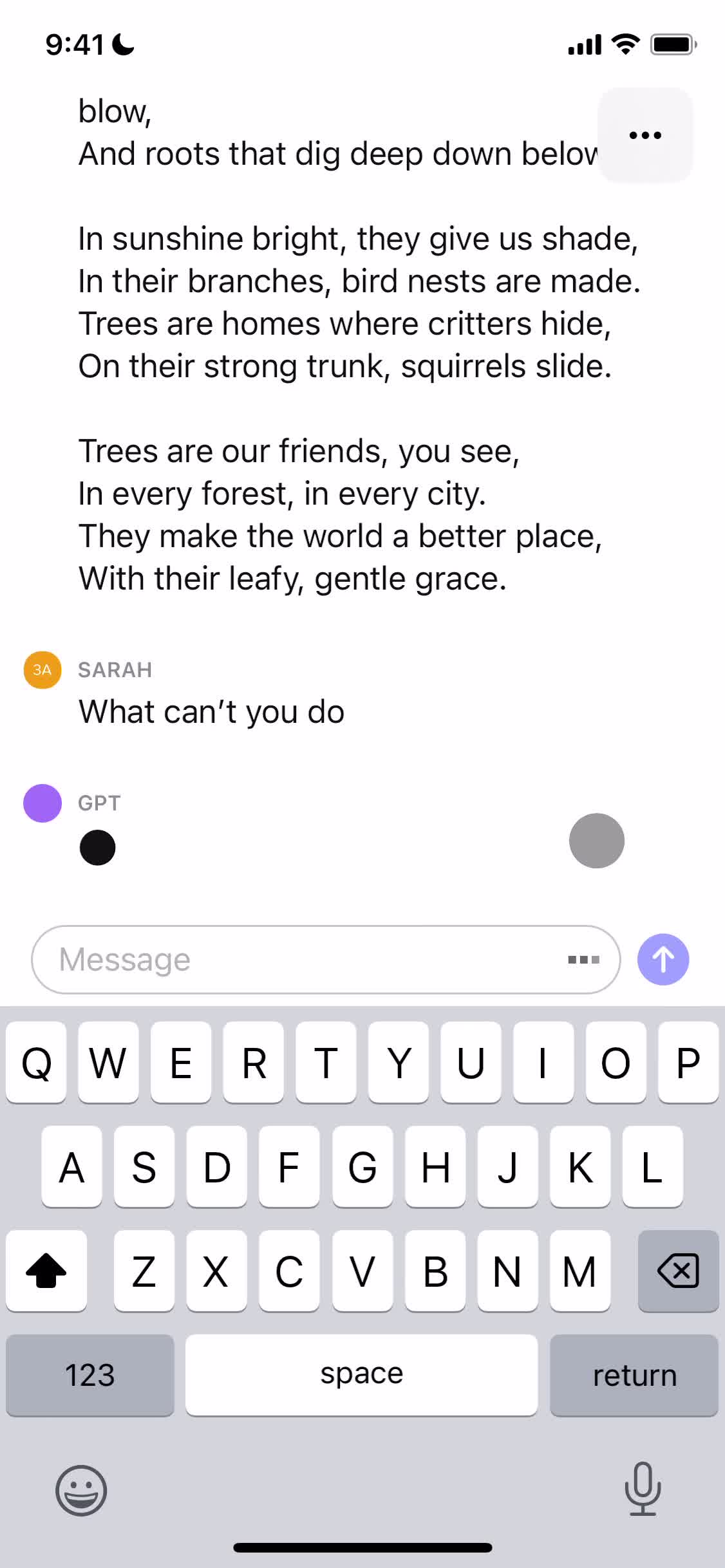 Chat bot screenshot