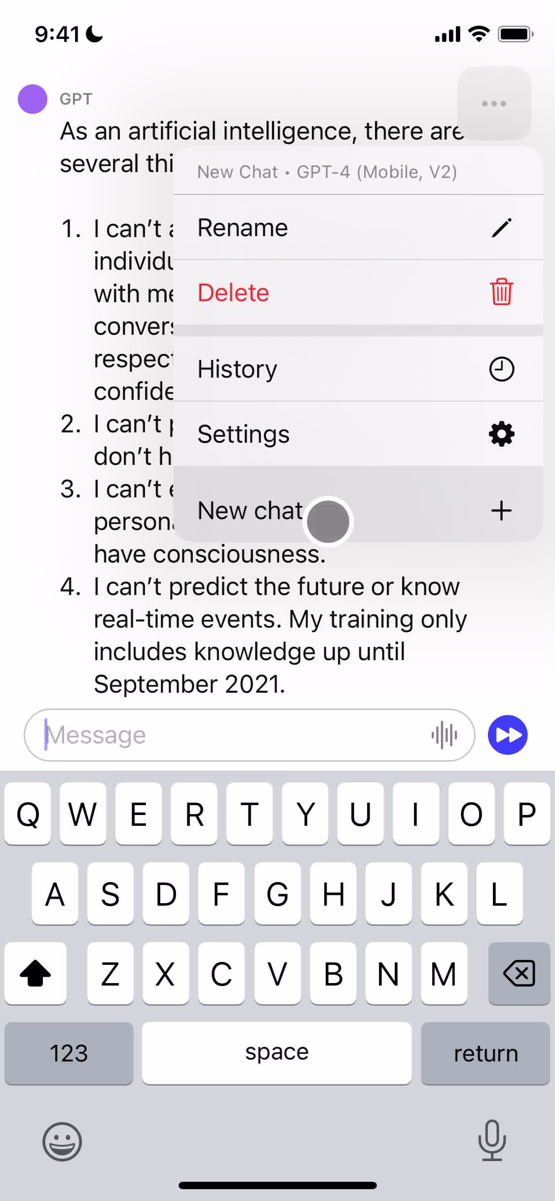 Chat bot screenshot