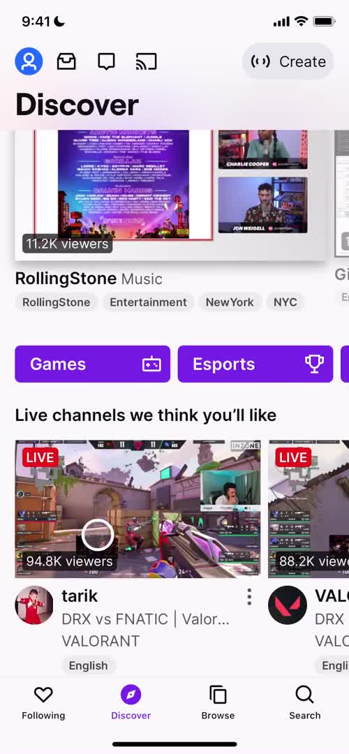 Screenshot of Discover on Commenting on Twitch user flow