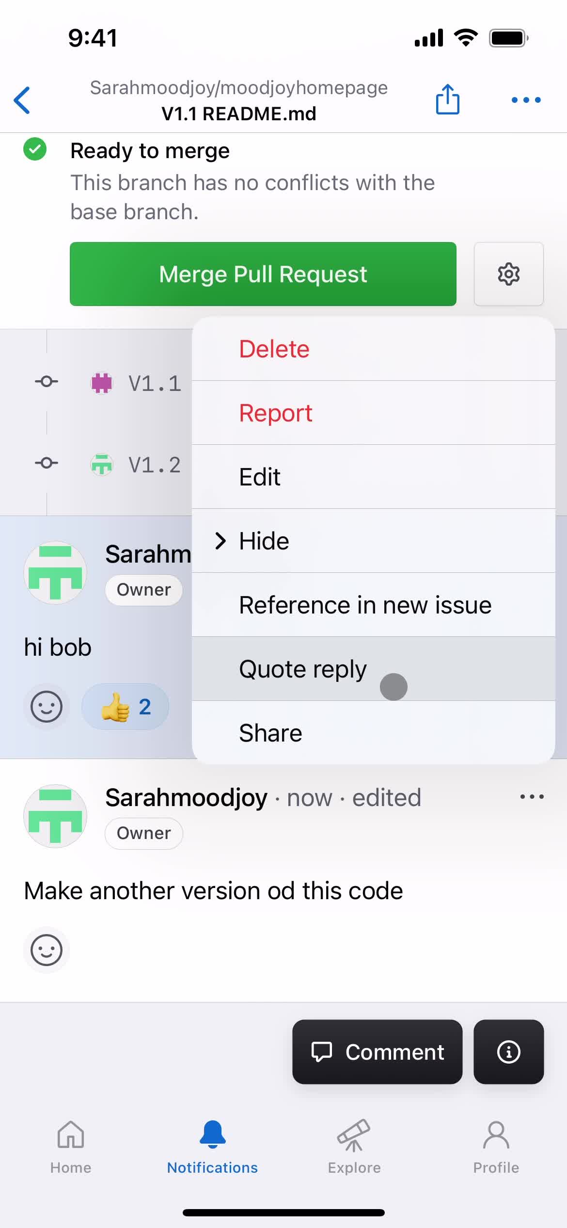 Commenting screenshot