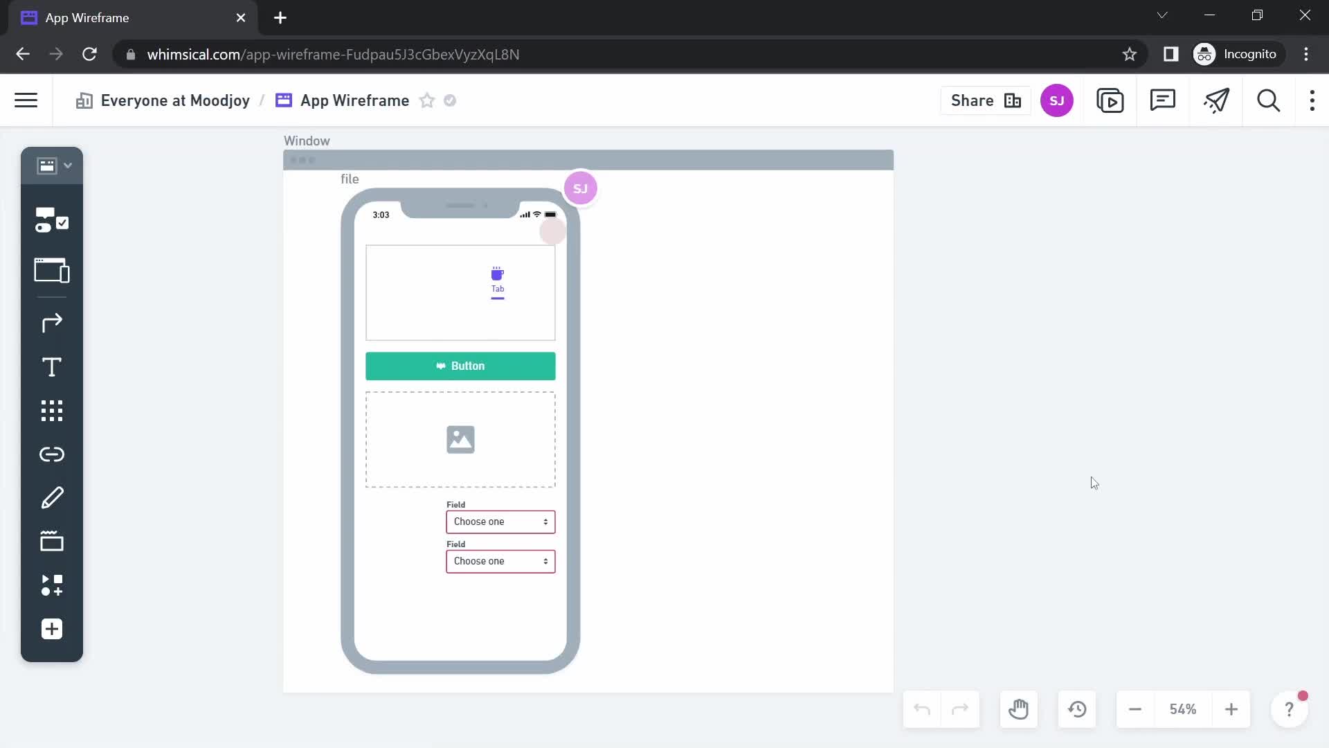 Screenshot of Canvas on Commenting on Whimsical user flow