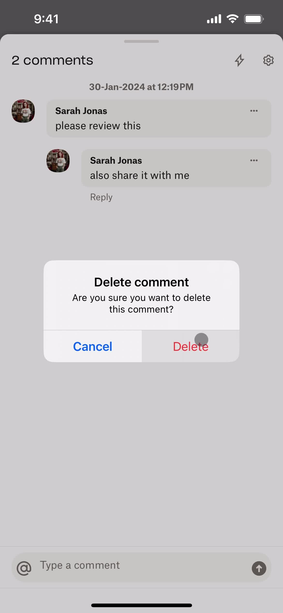 Commenting screenshot