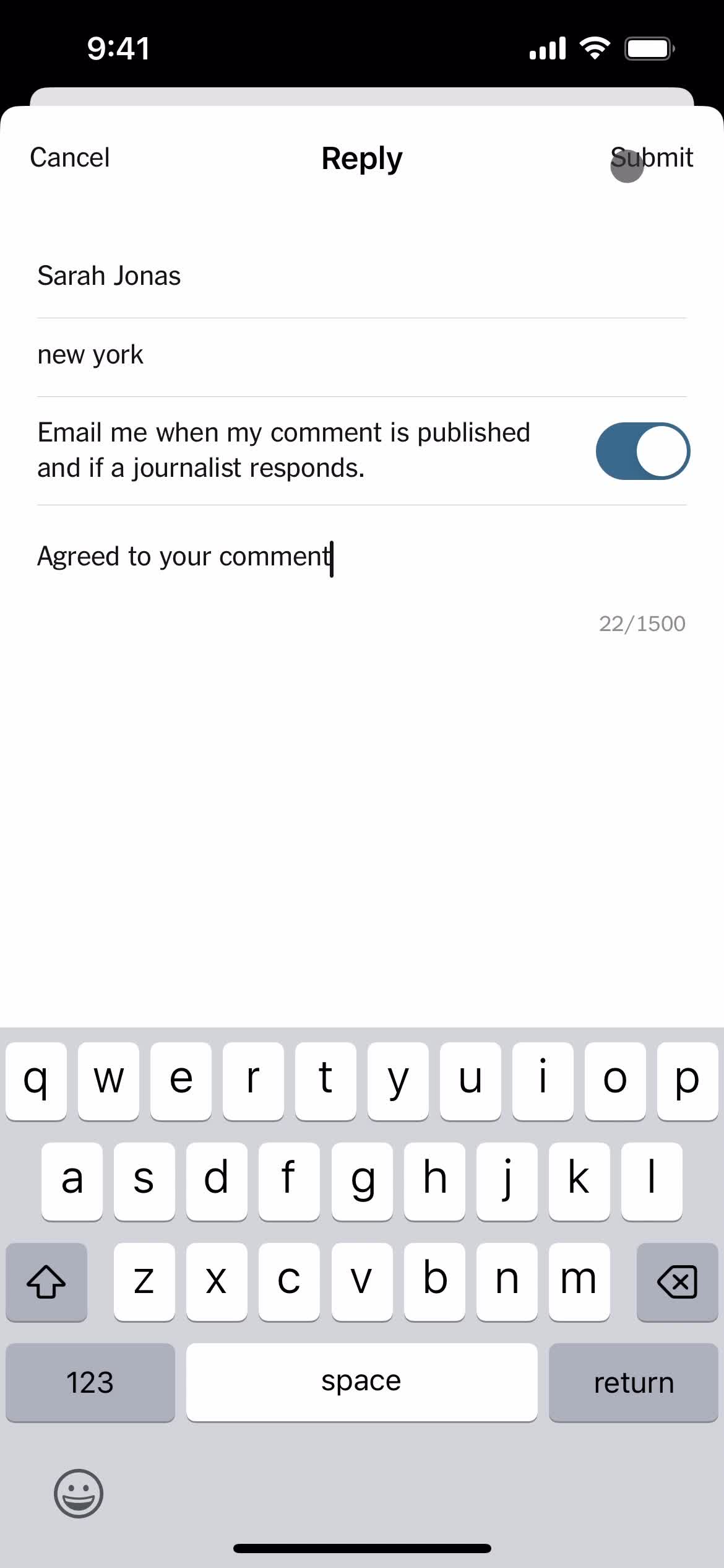 Commenting screenshot