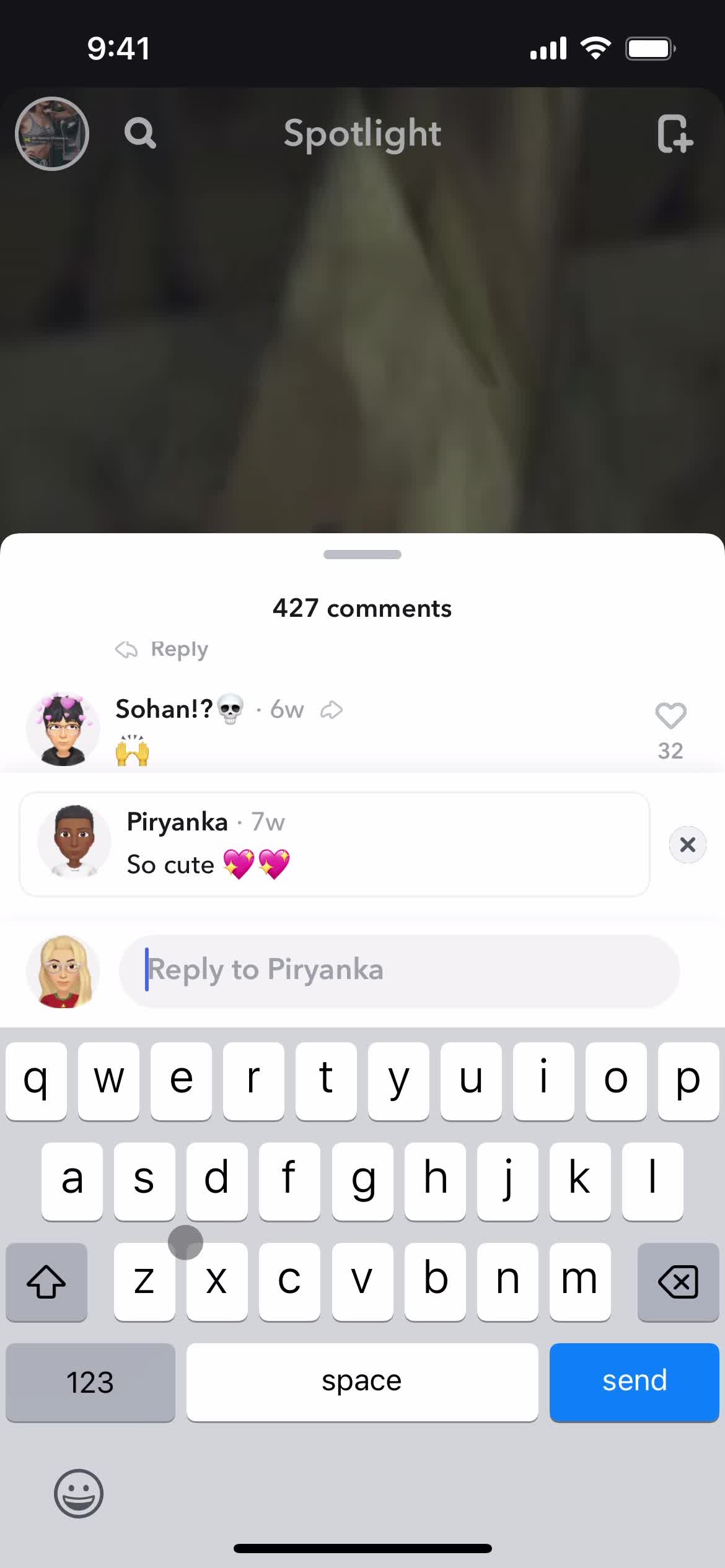 Commenting on Snapchat video thumbnail