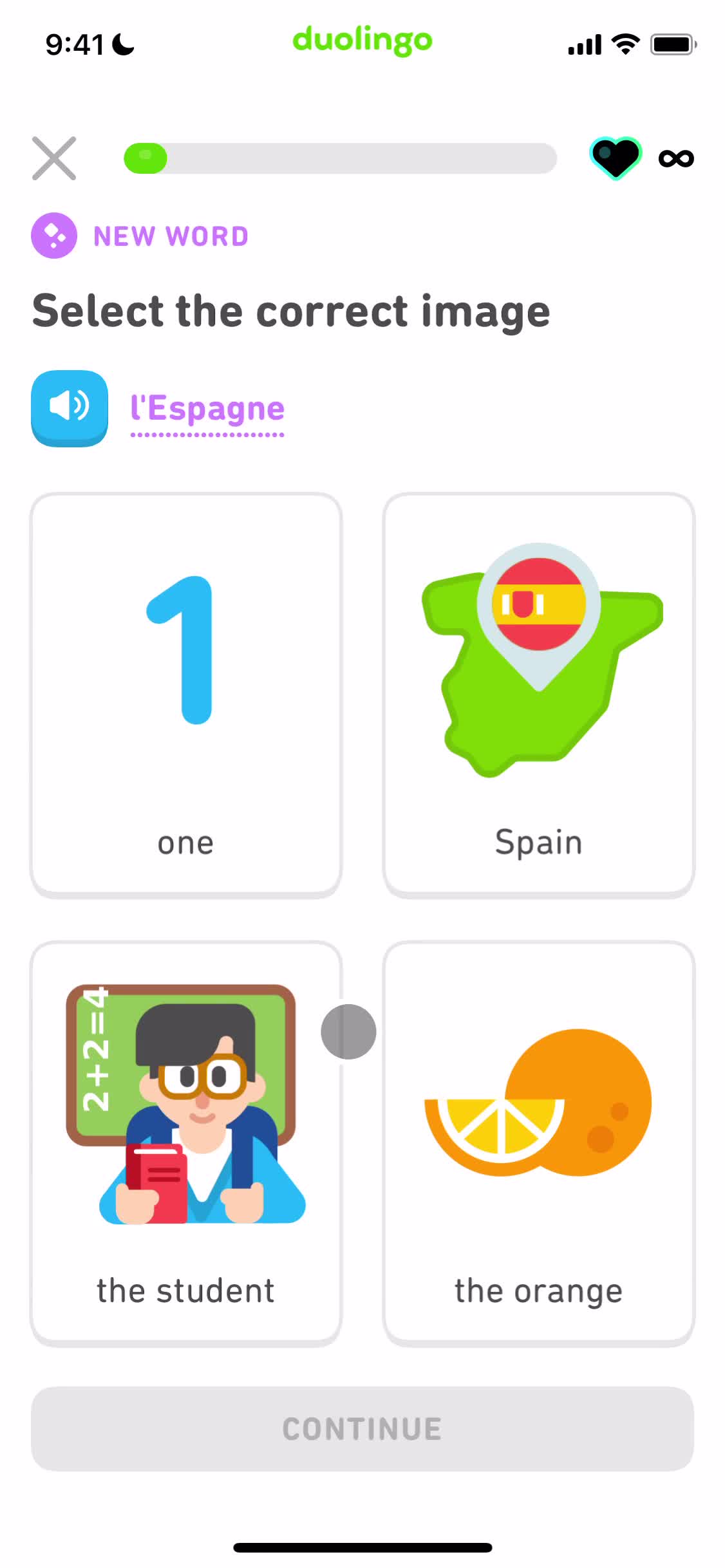 Screenshot of Quiz question on Completing a level on Duolingo user flow