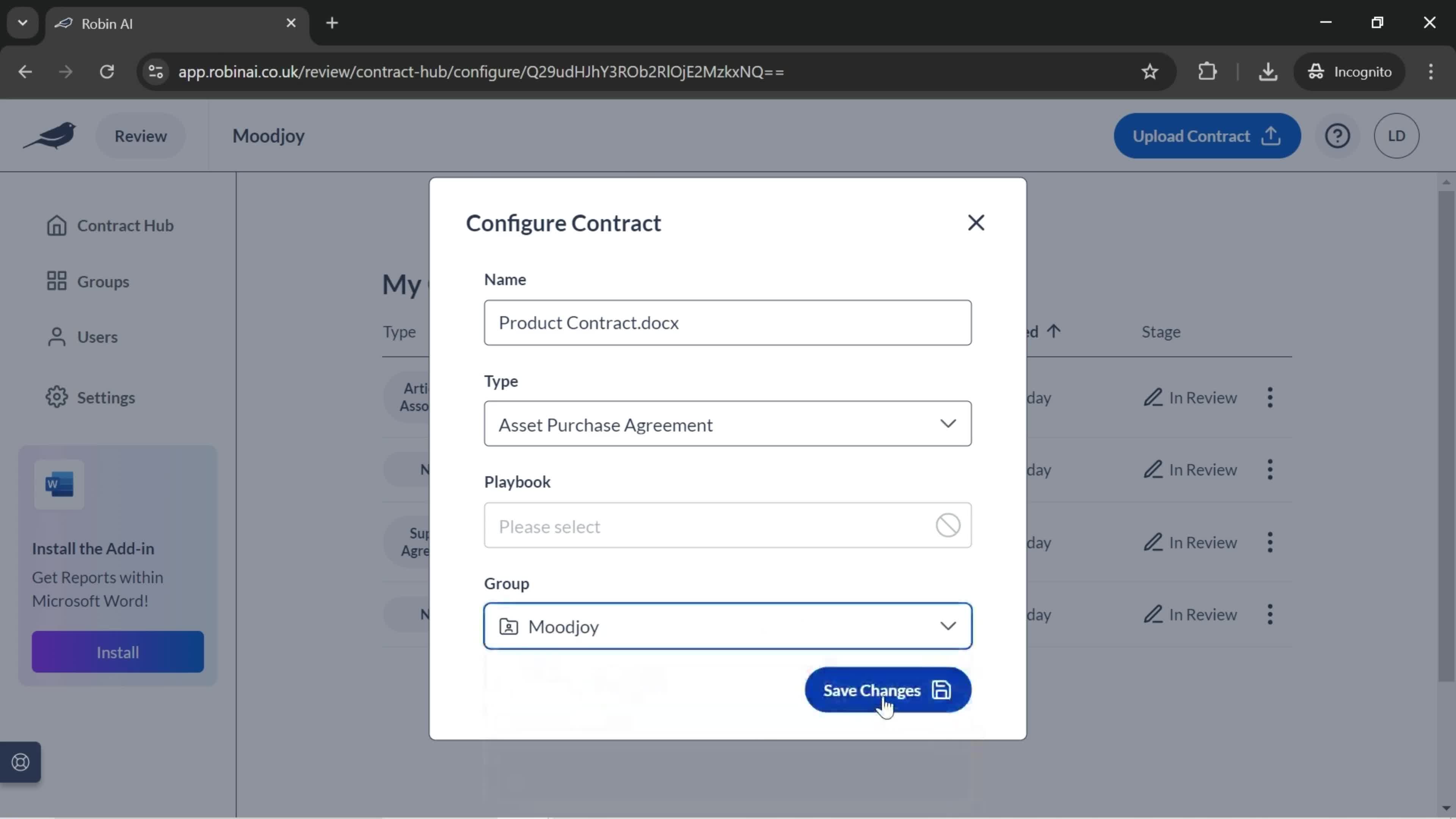 Configuring contracts screenshot