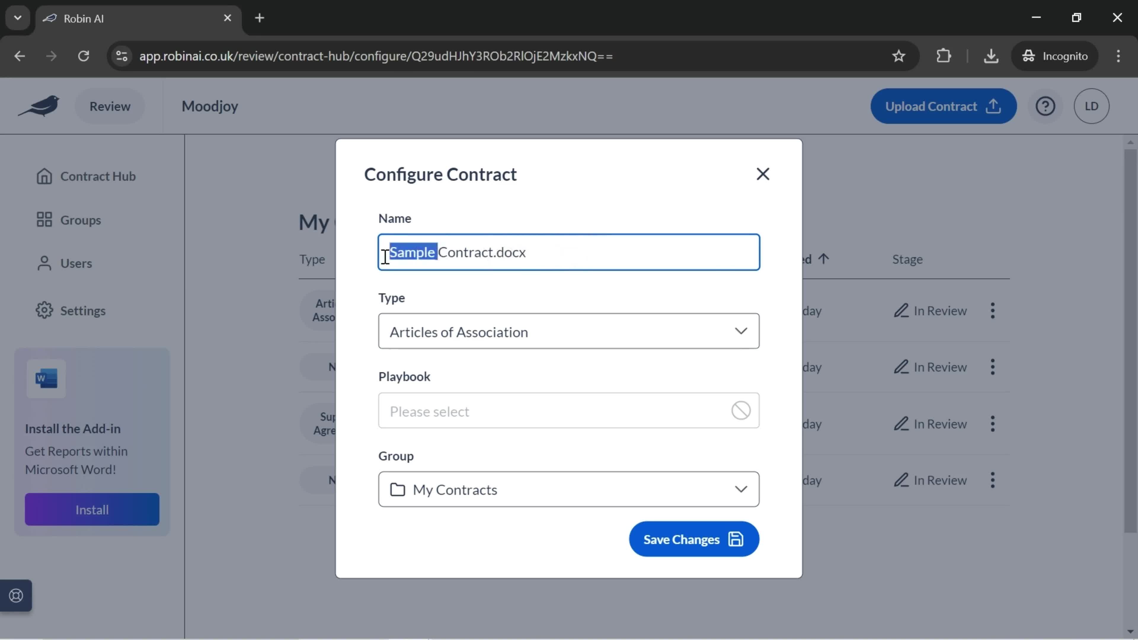 Configuring contracts screenshot