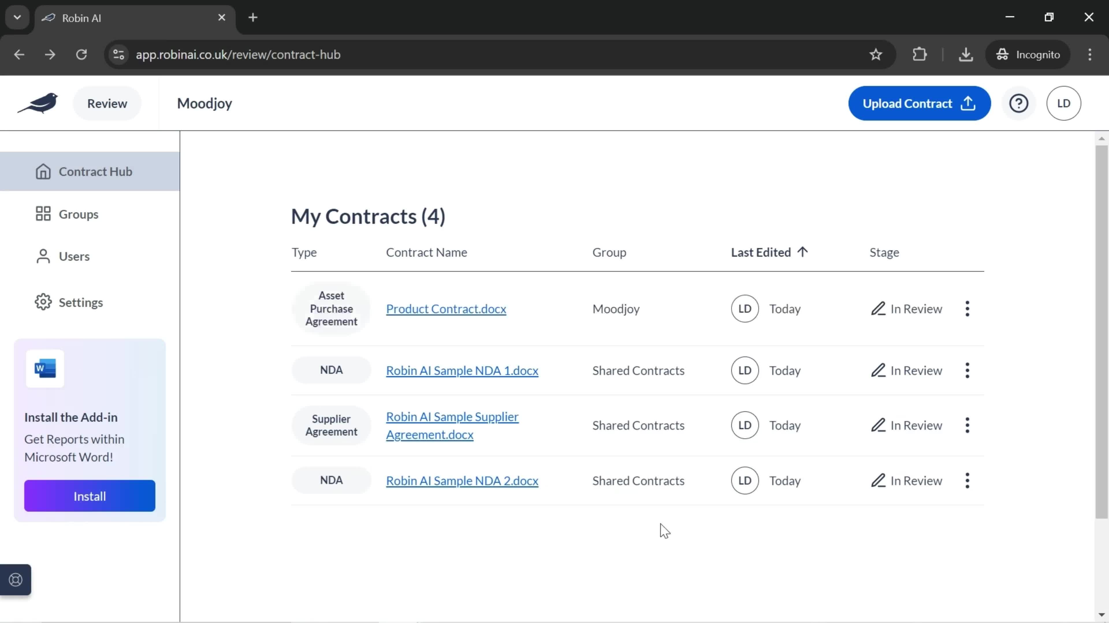 Configuring contracts screenshot