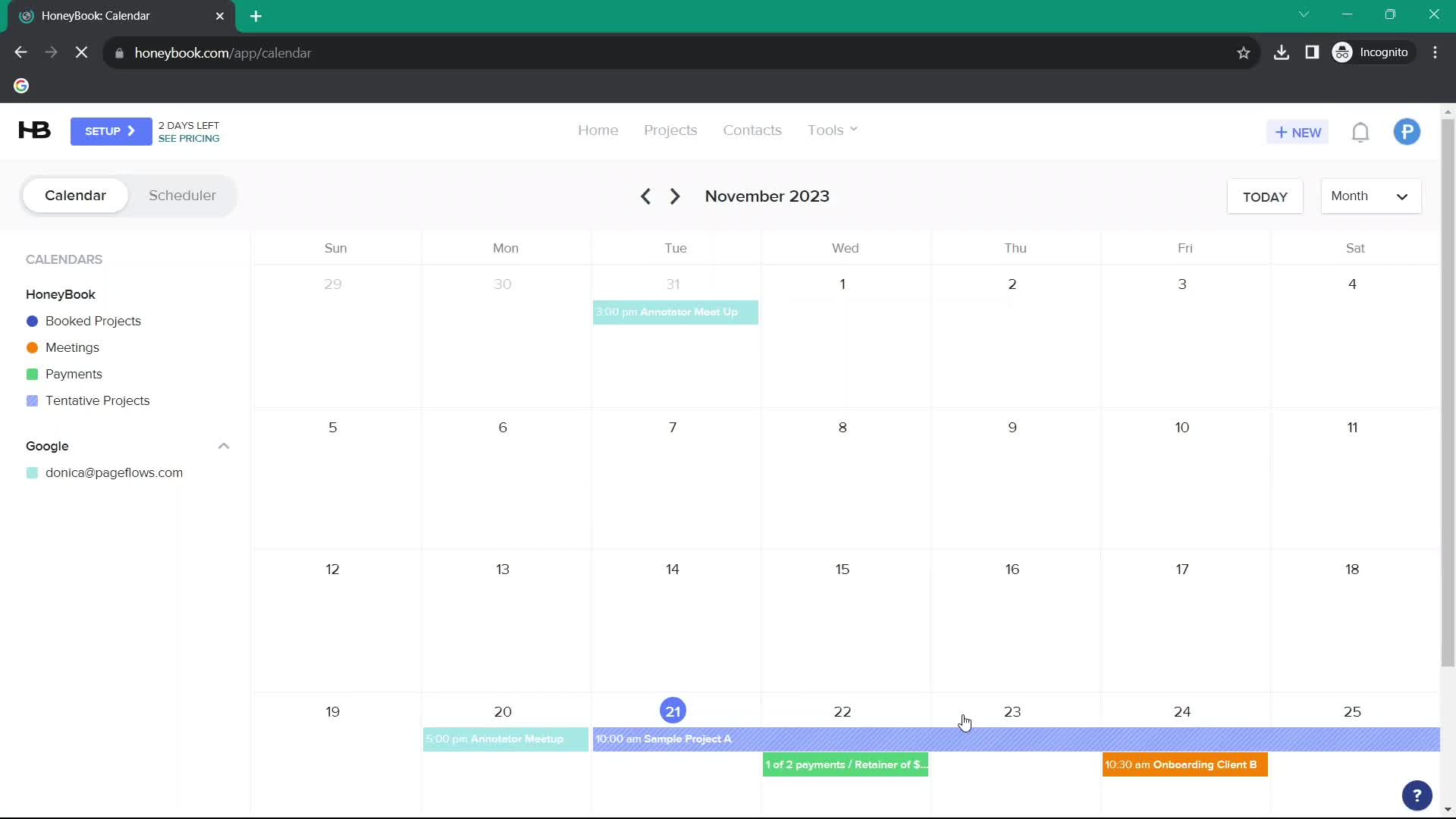 Connecting a calendar screenshot