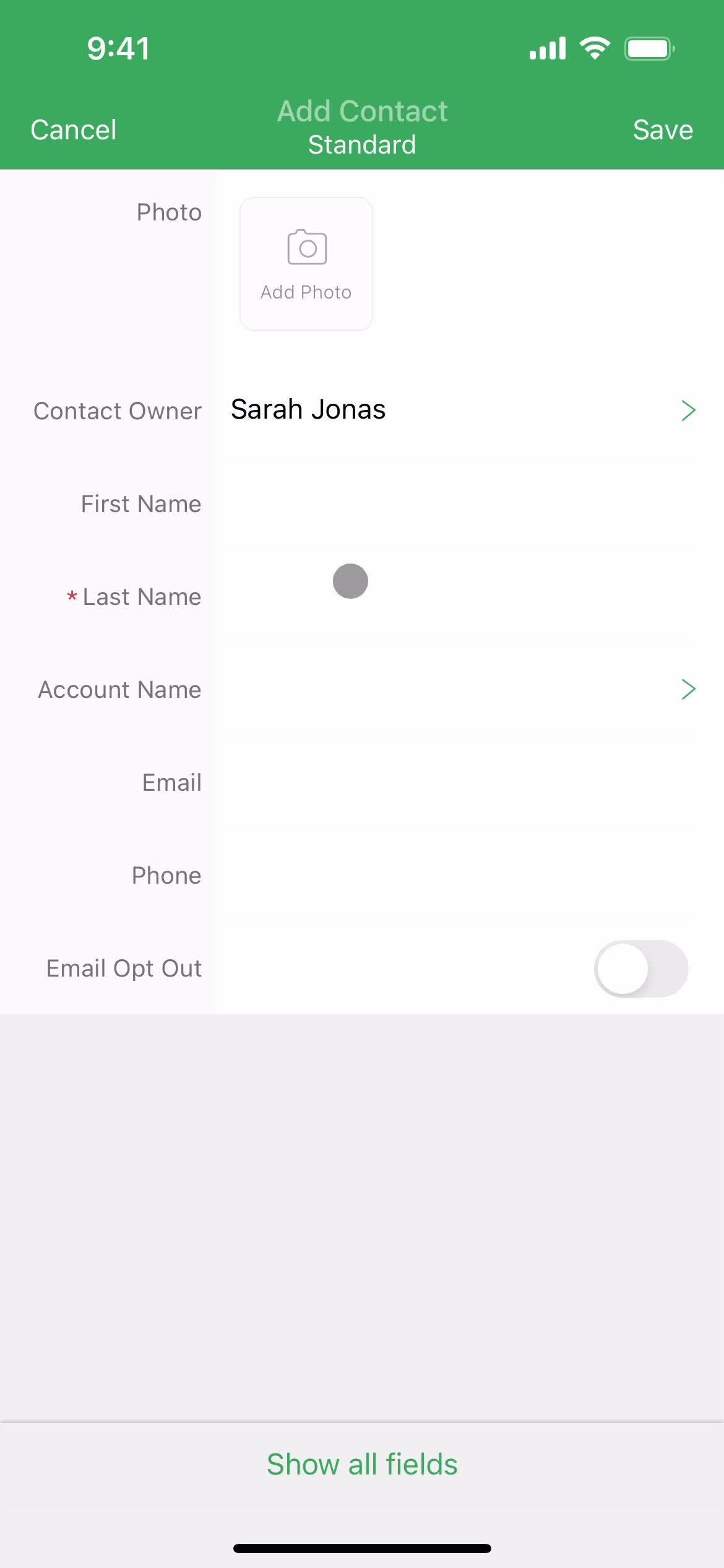 Adding a contact screenshot