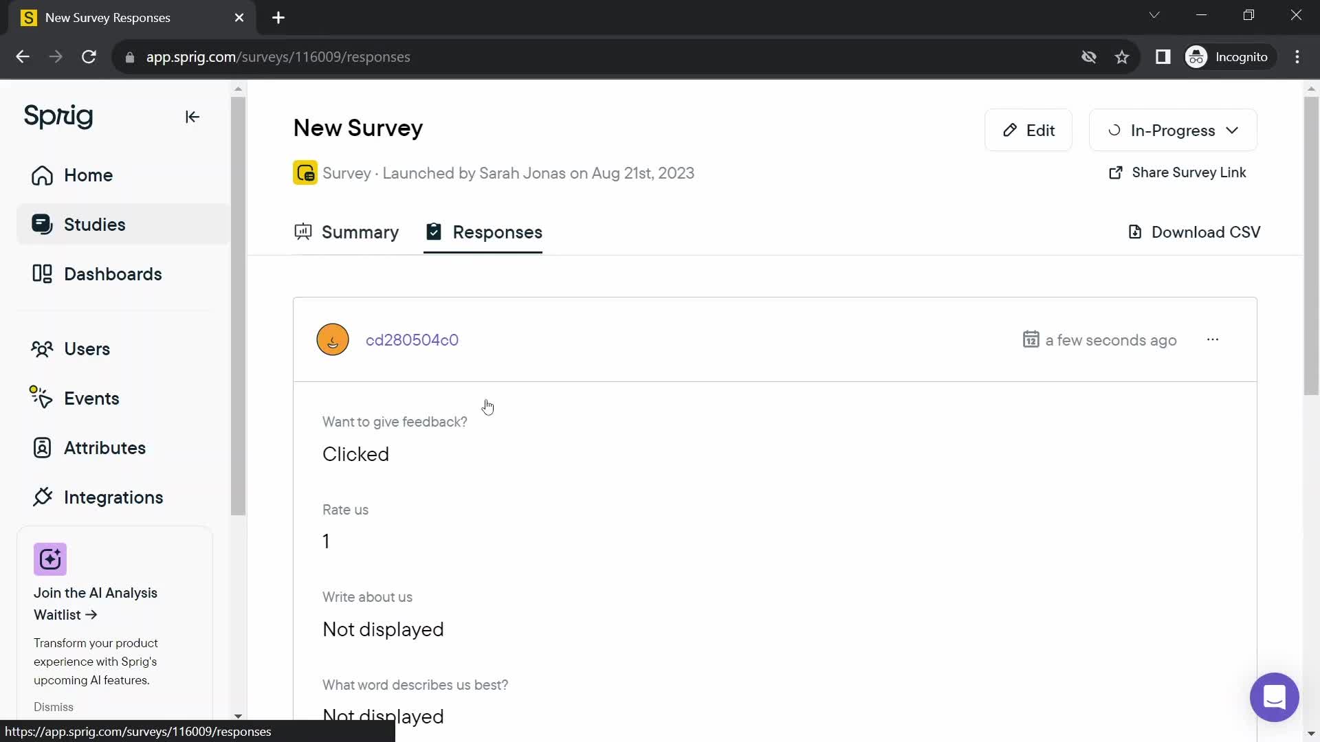 Creating a survey screenshot