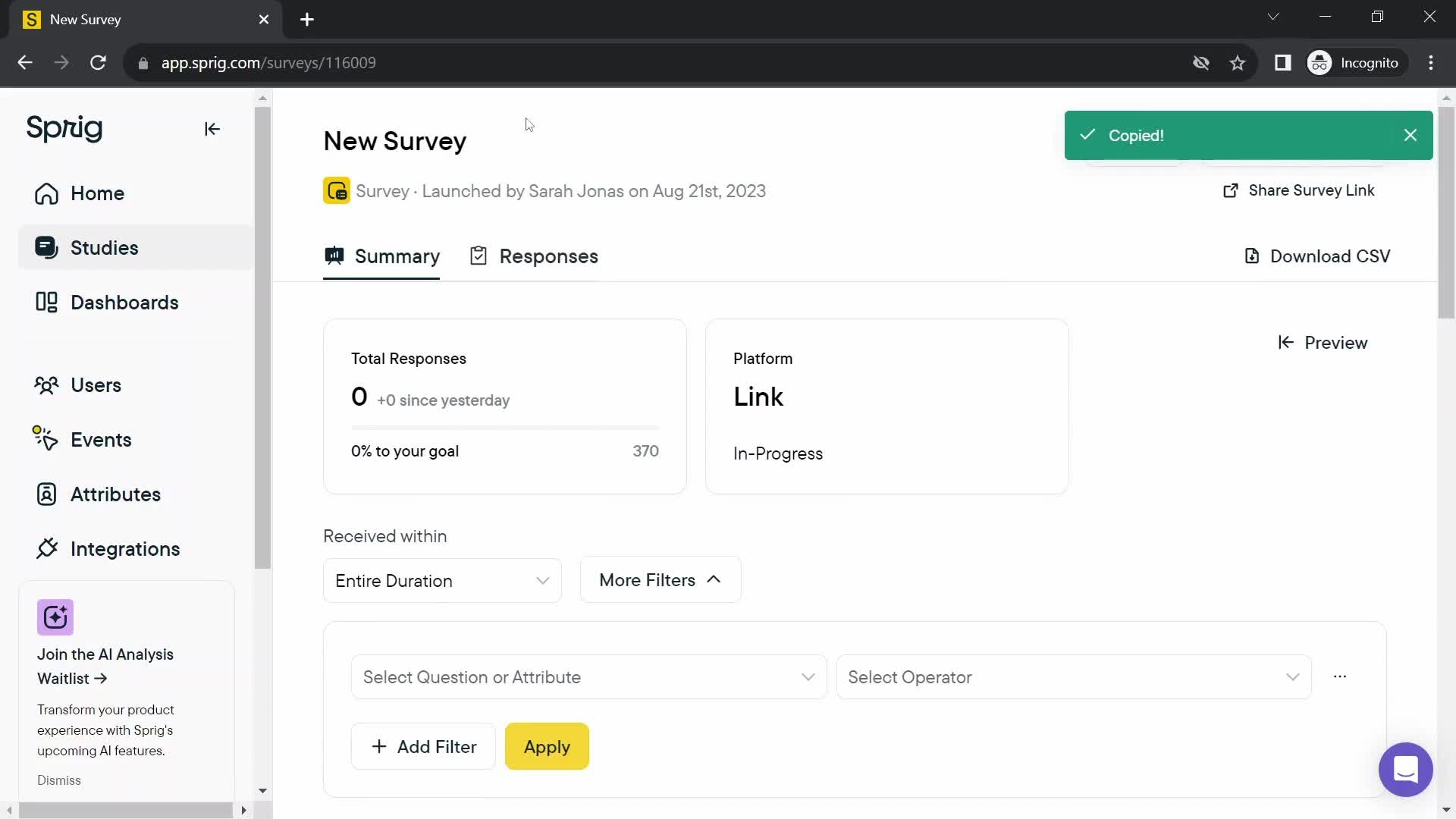 Creating a survey screenshot