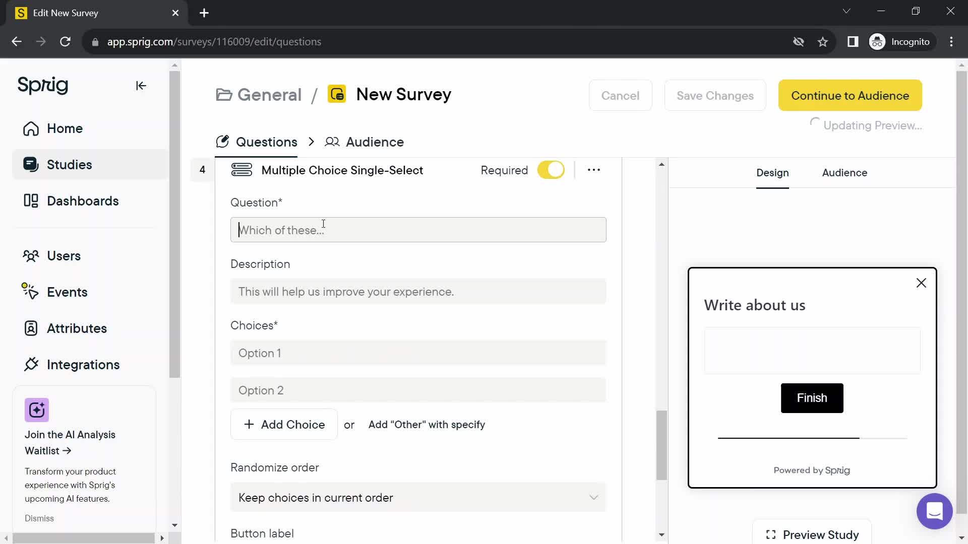 Creating a survey screenshot