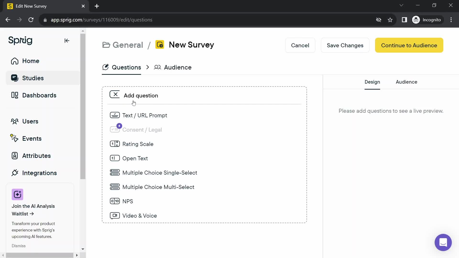 Creating a survey screenshot