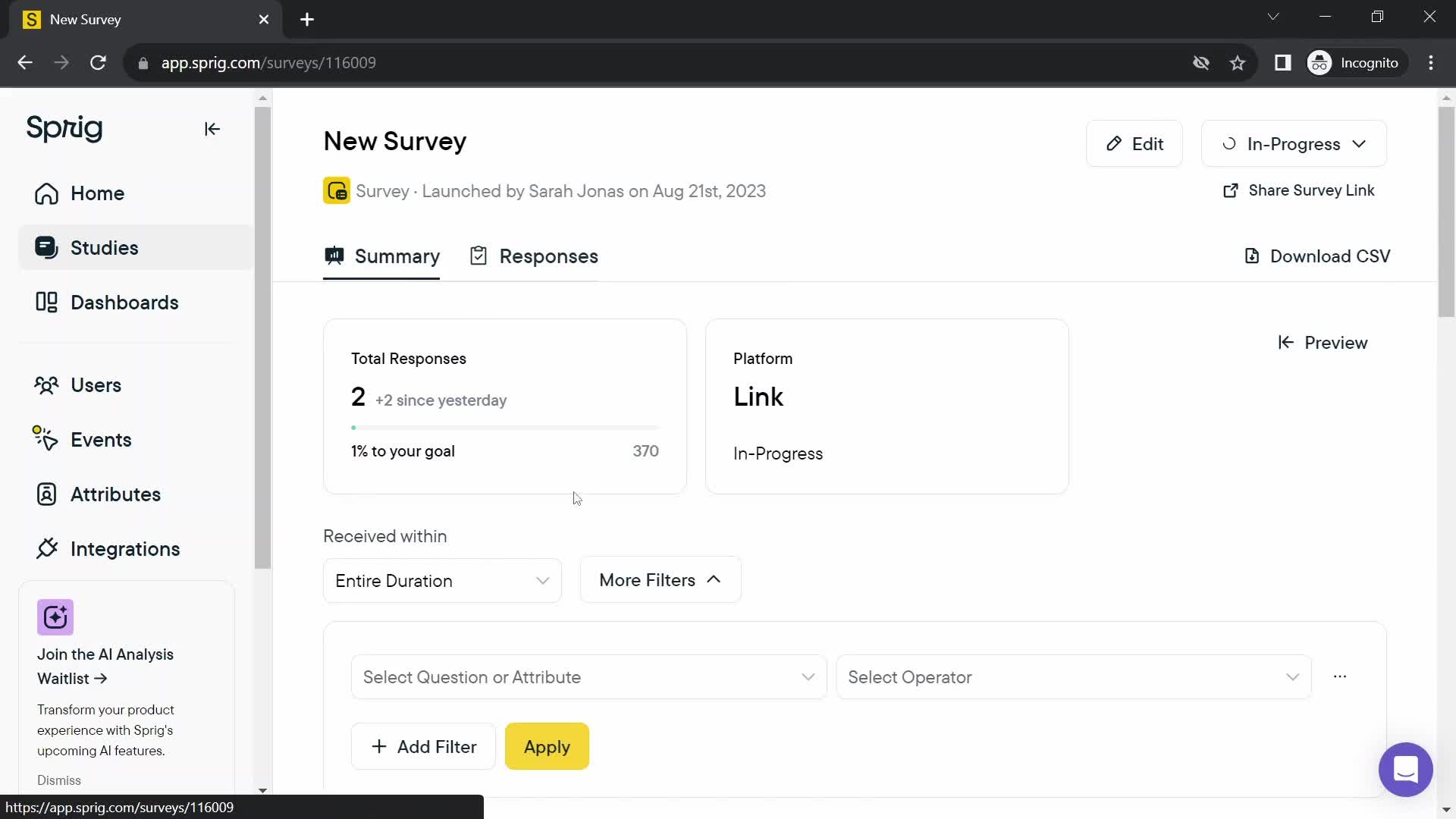 Creating a survey screenshot