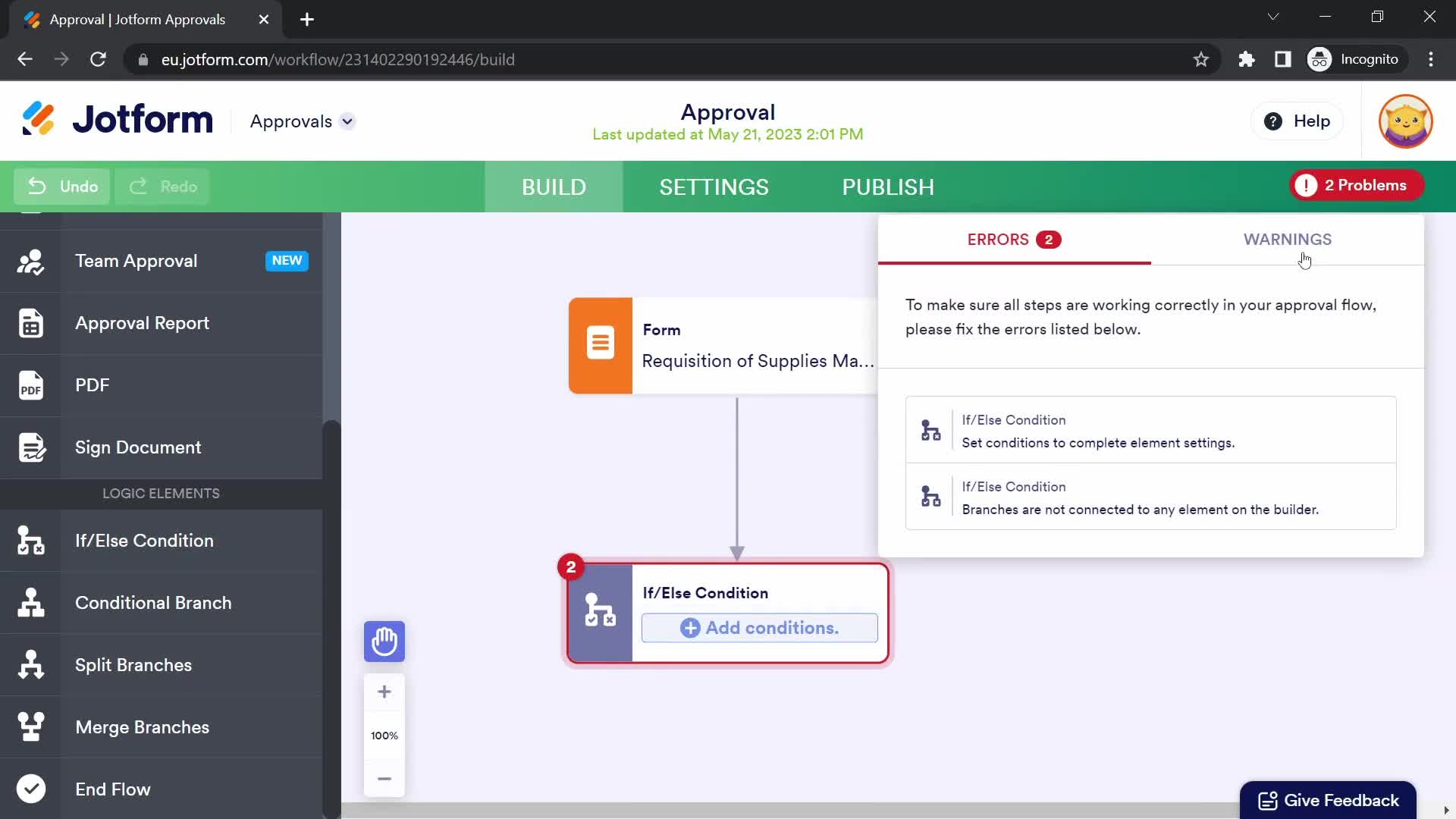 Approval workflows screenshot