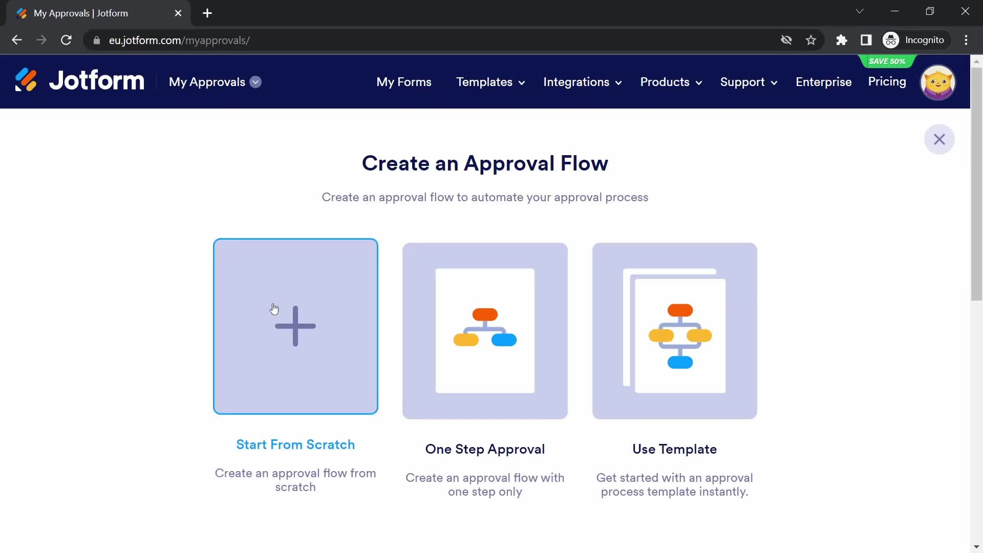 Screenshot of Create approval task on Approval workflows on Jotform user flow