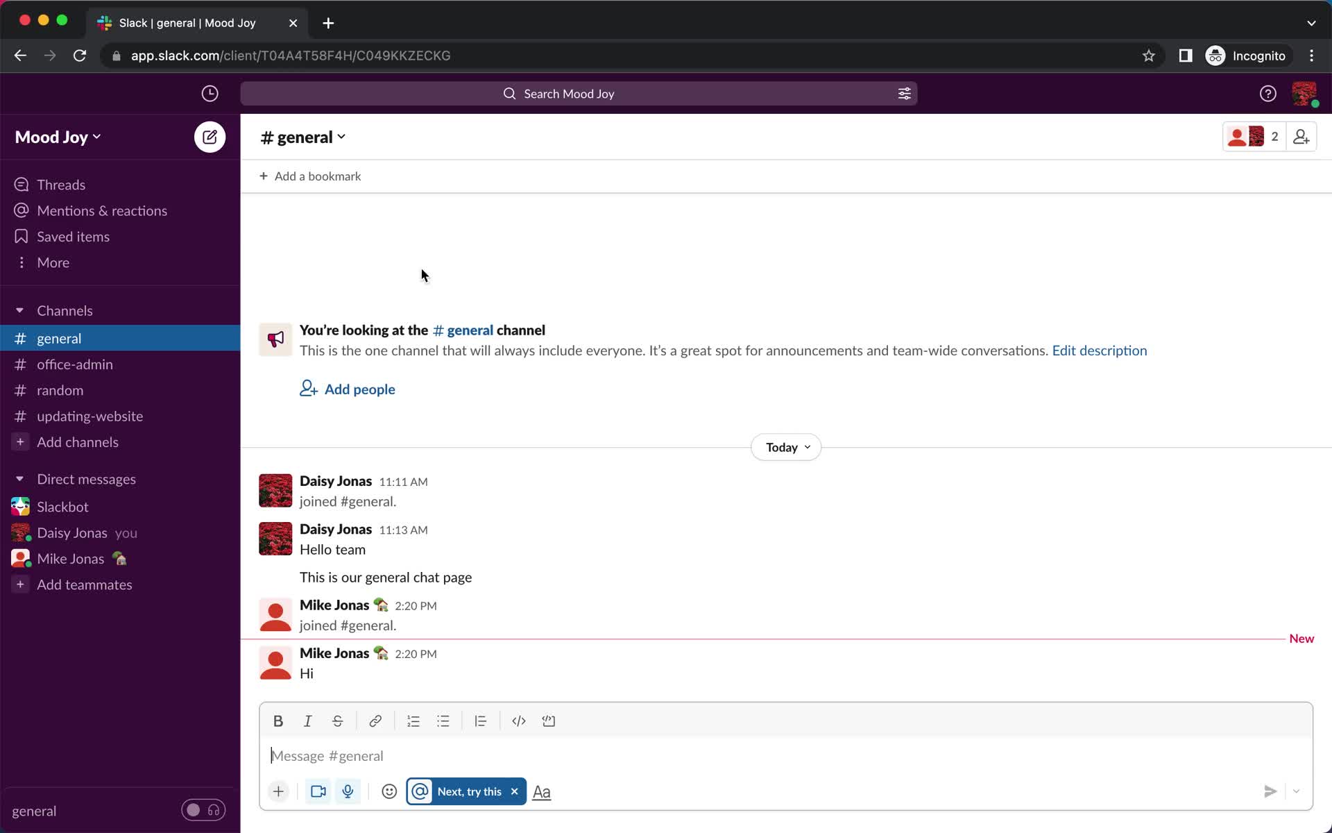 Screenshot of Channel on Creating a channel on Slack user flow
