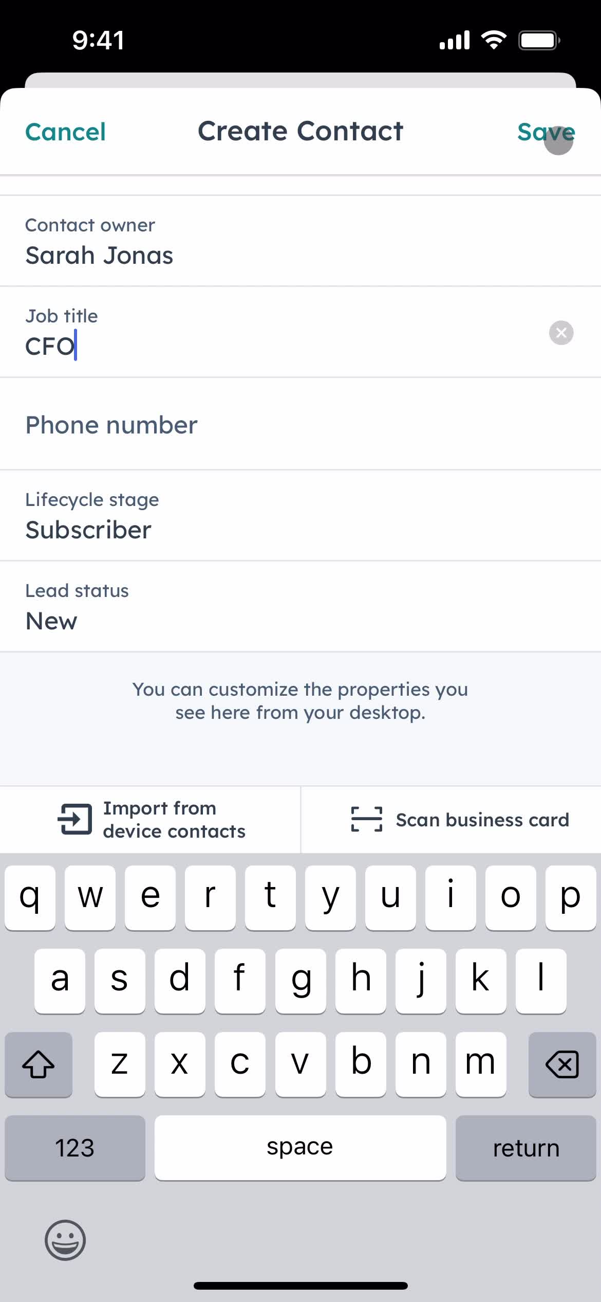 Adding a contact screenshot