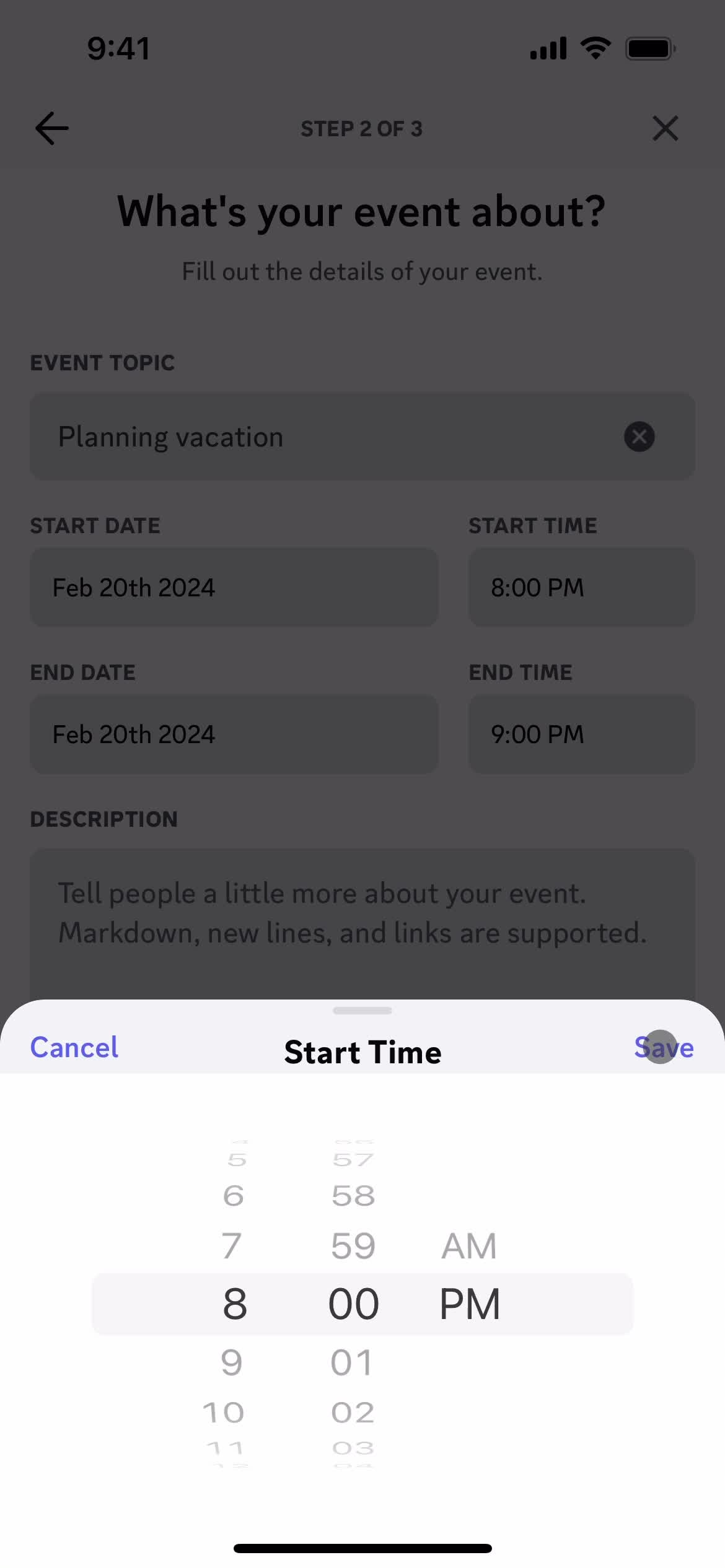 Creating an event screenshot