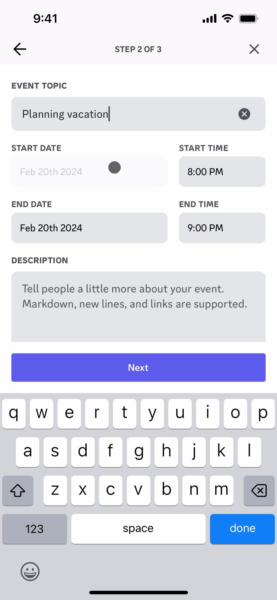 Creating an event screenshot