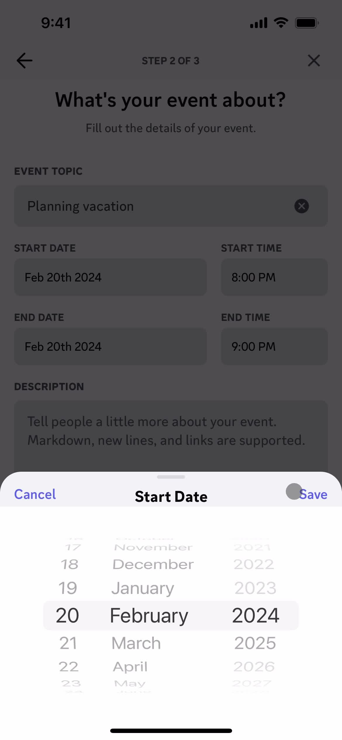 Creating an event screenshot