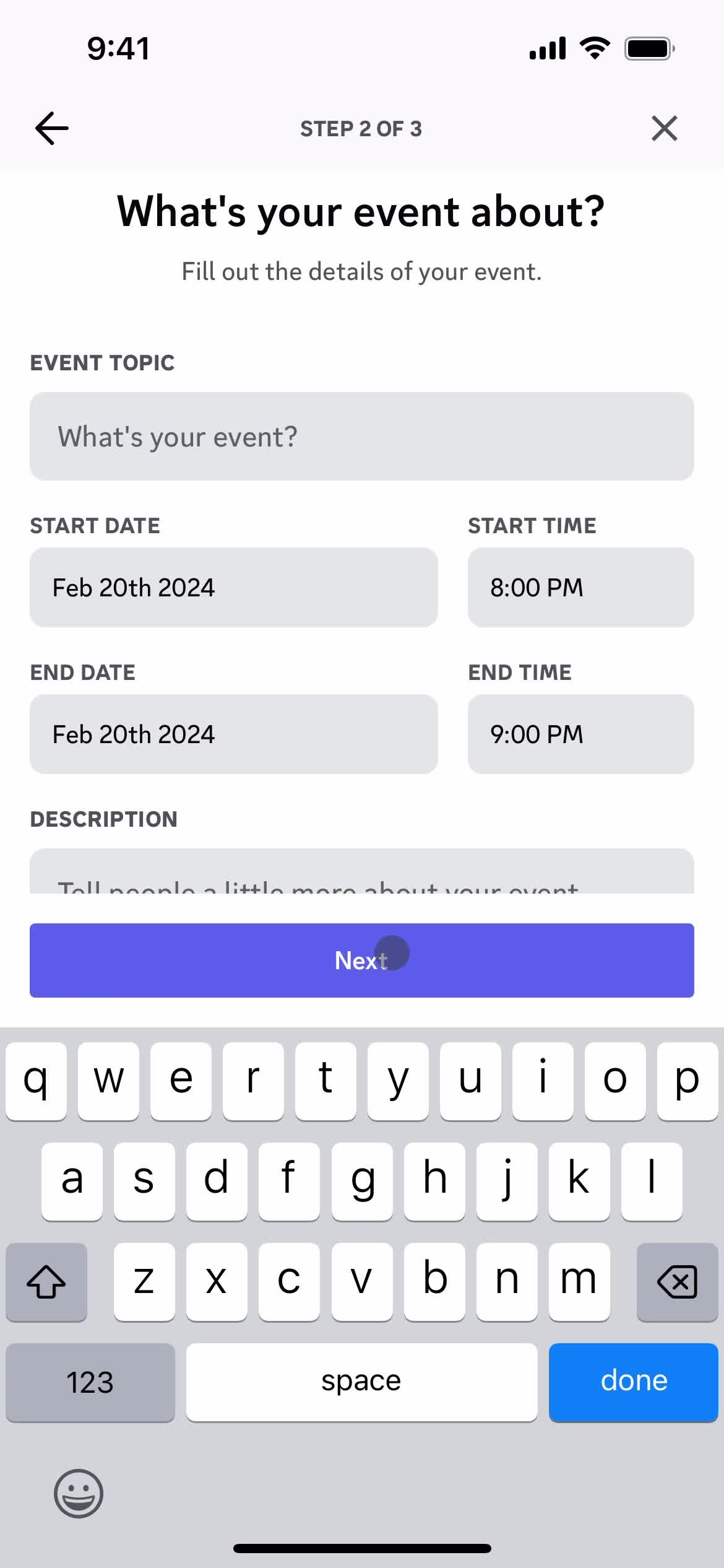 Creating an event screenshot