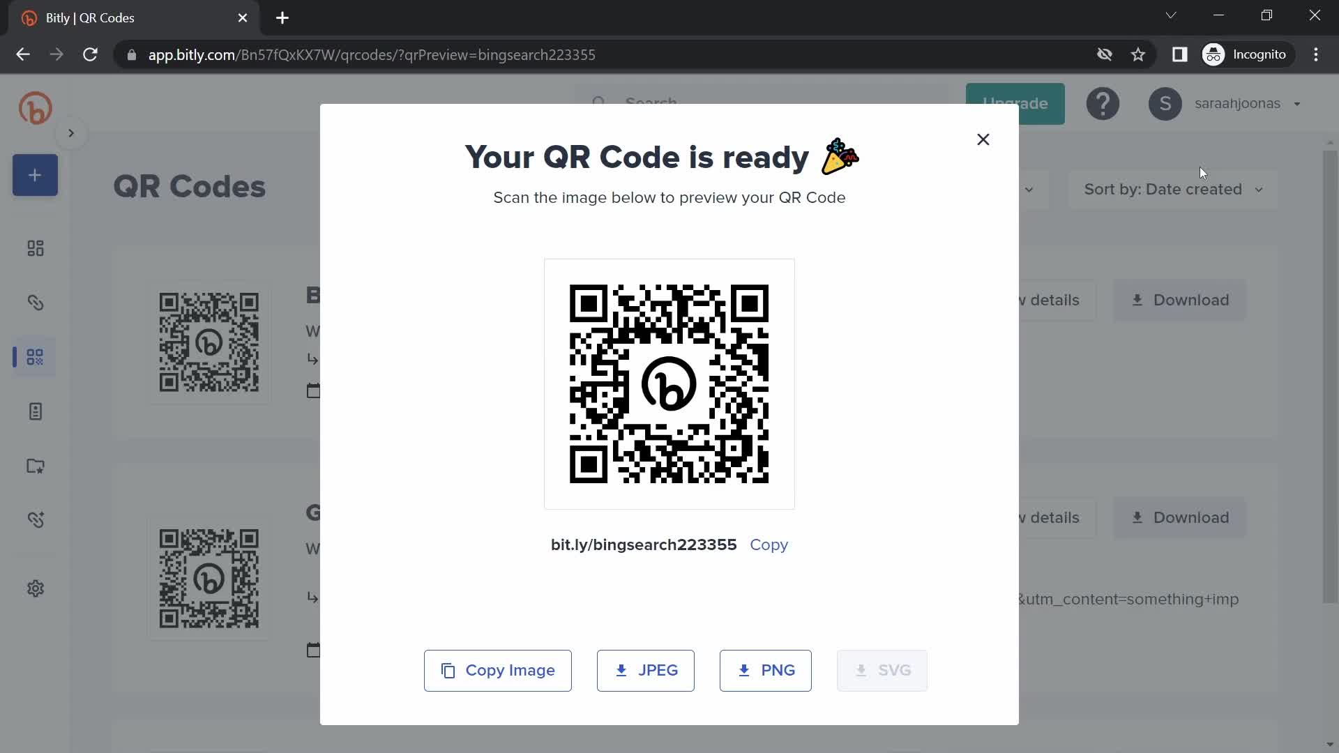 Creating a QR code screenshot