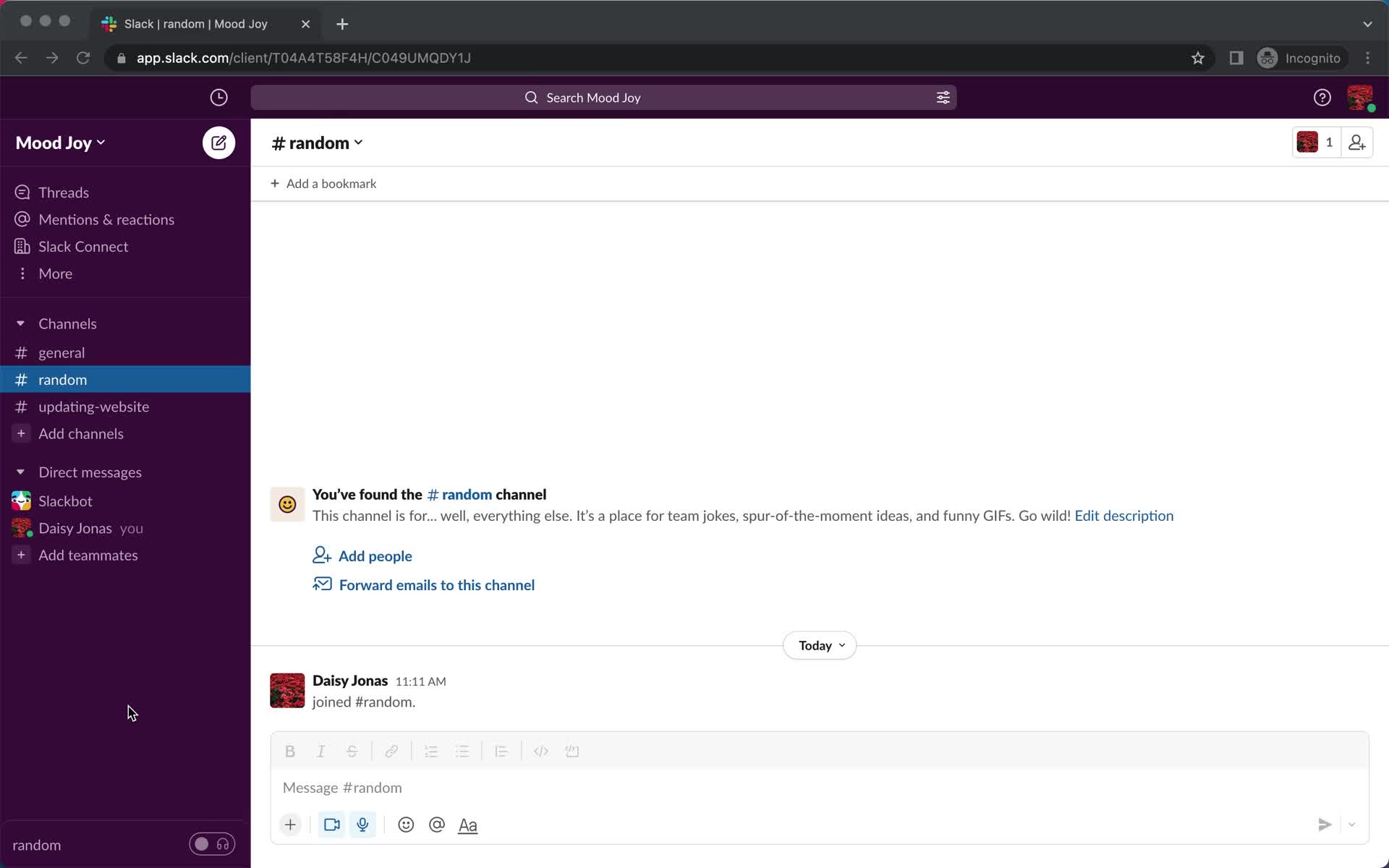 Screenshot of Channel on Creating a document on Slack user flow