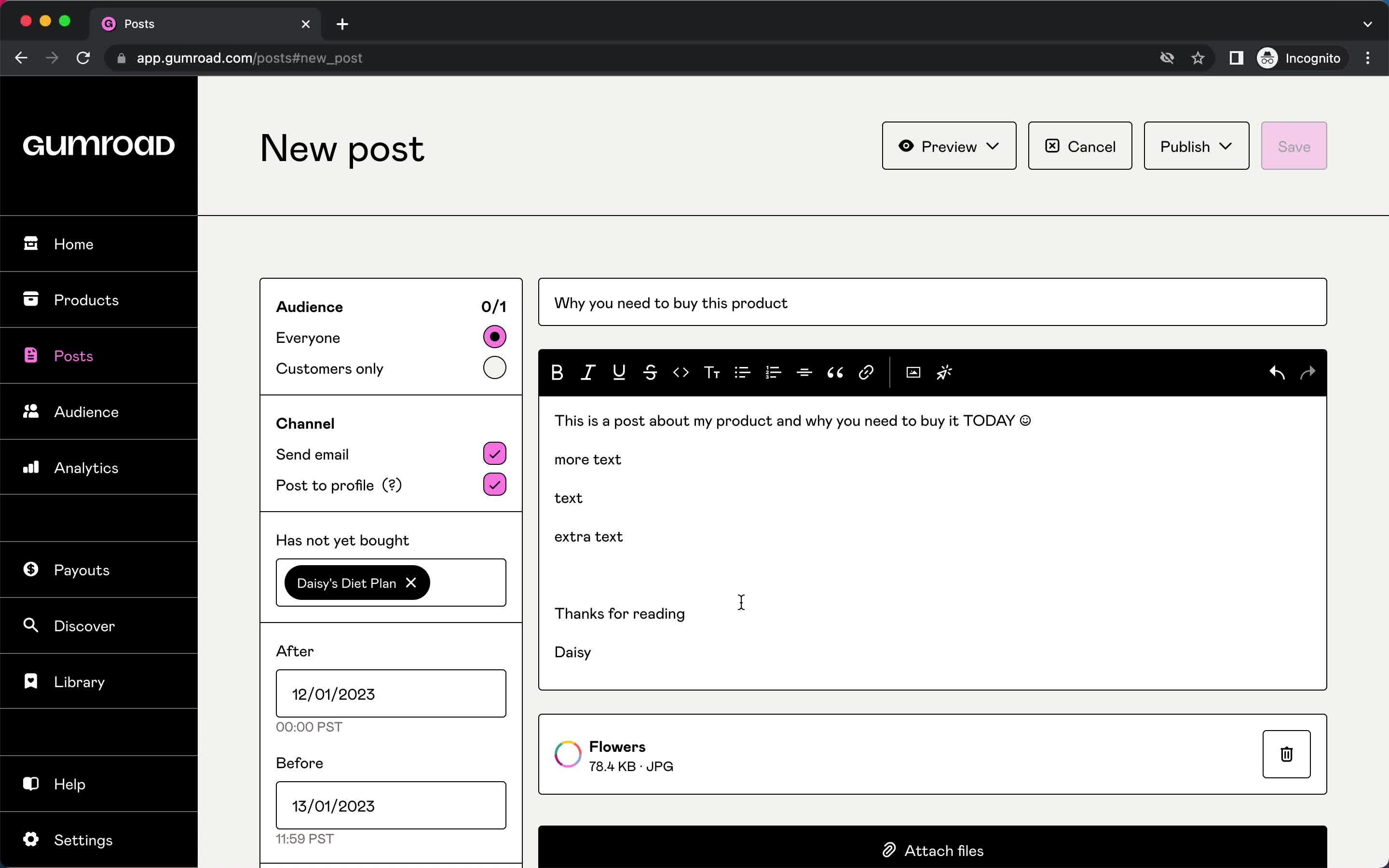 Creating a post screenshot