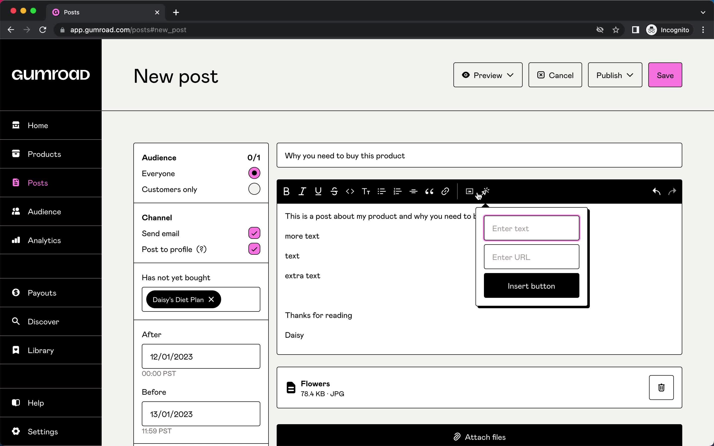 Creating a post screenshot