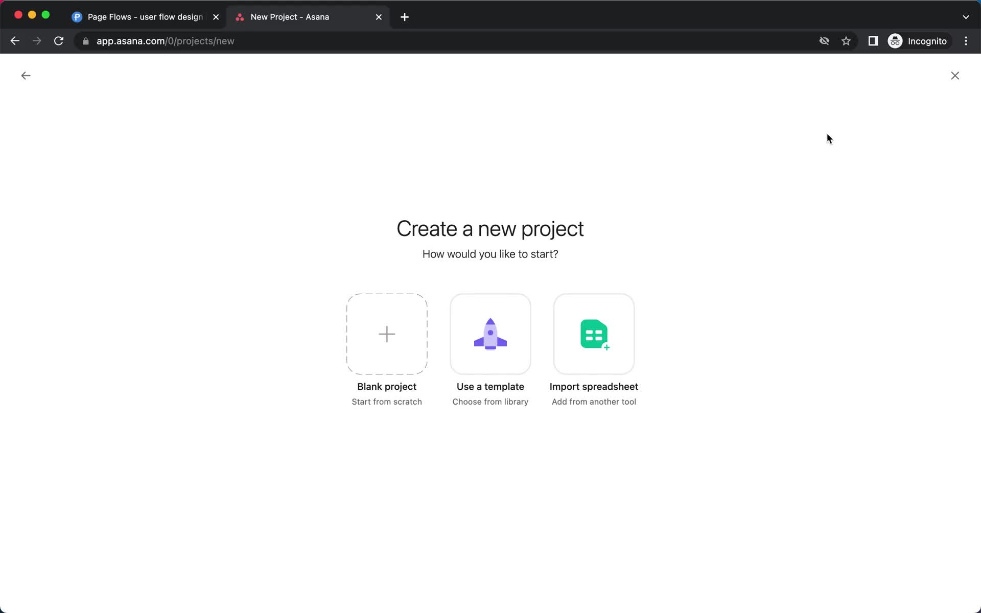 Screenshot of Create project on Creating a project on Asana user flow