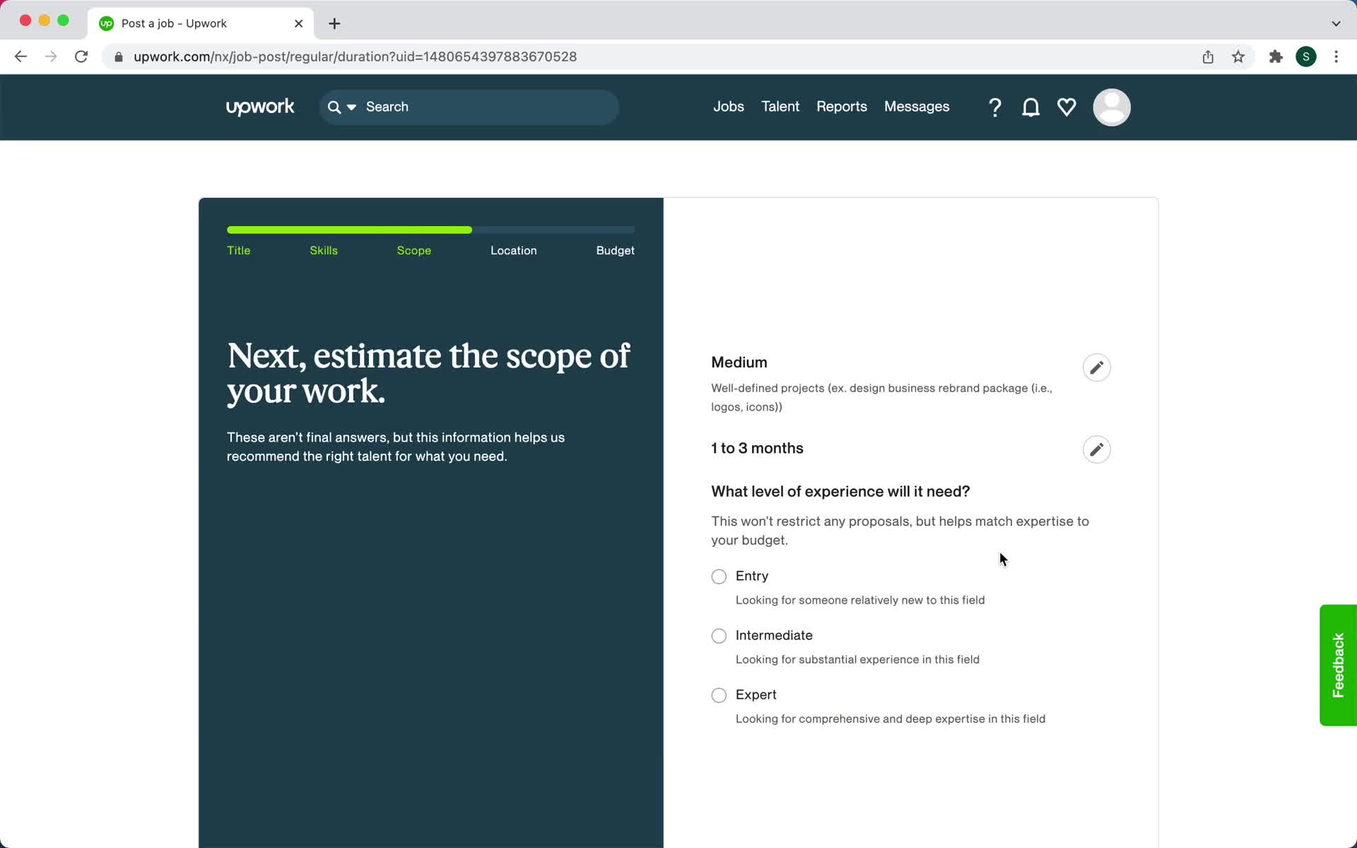 Creating a job post screenshot