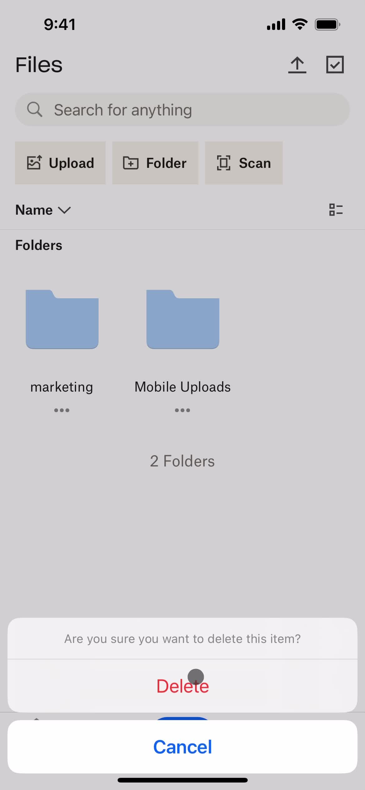 Creating a folder screenshot