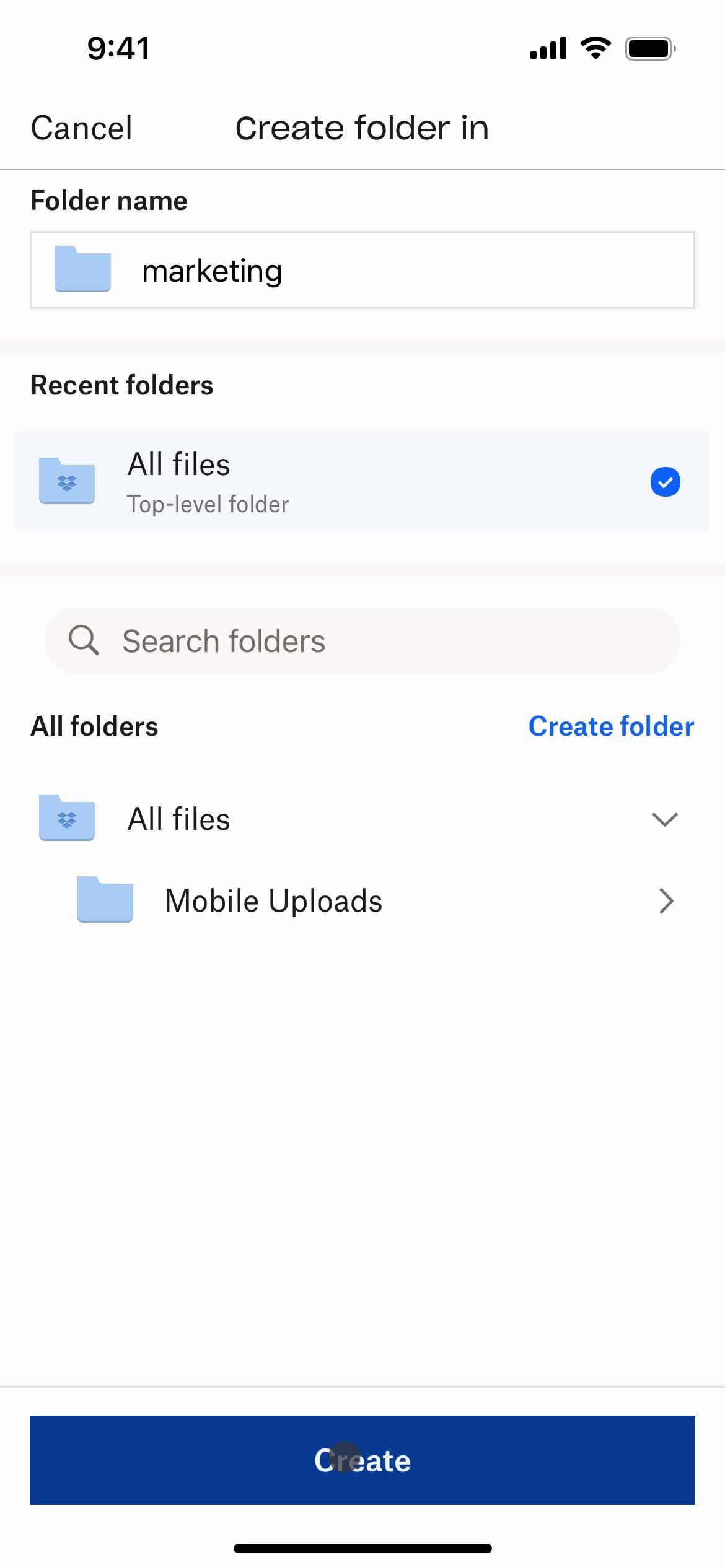 Creating a folder screenshot