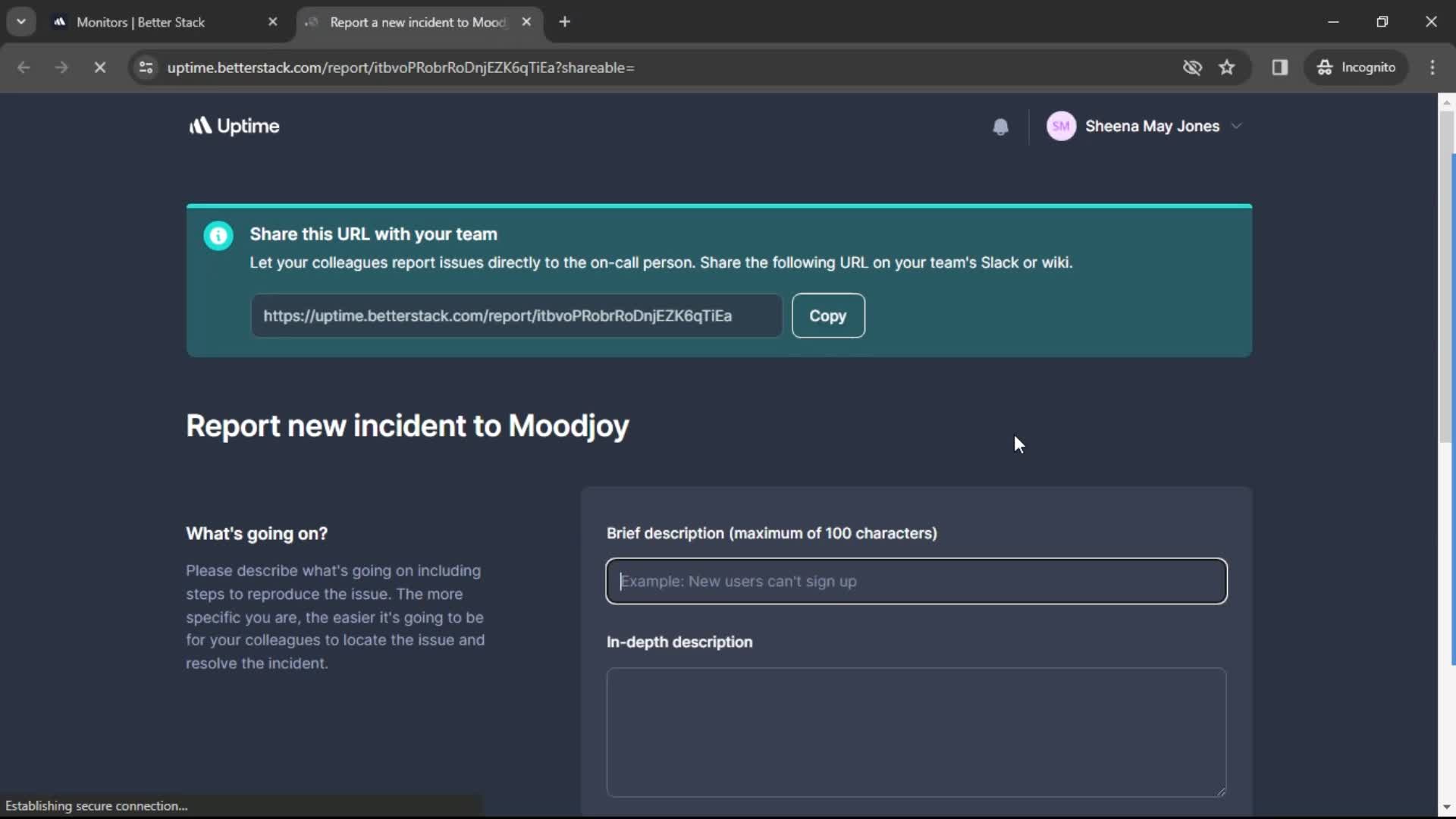 Creating incident screenshot